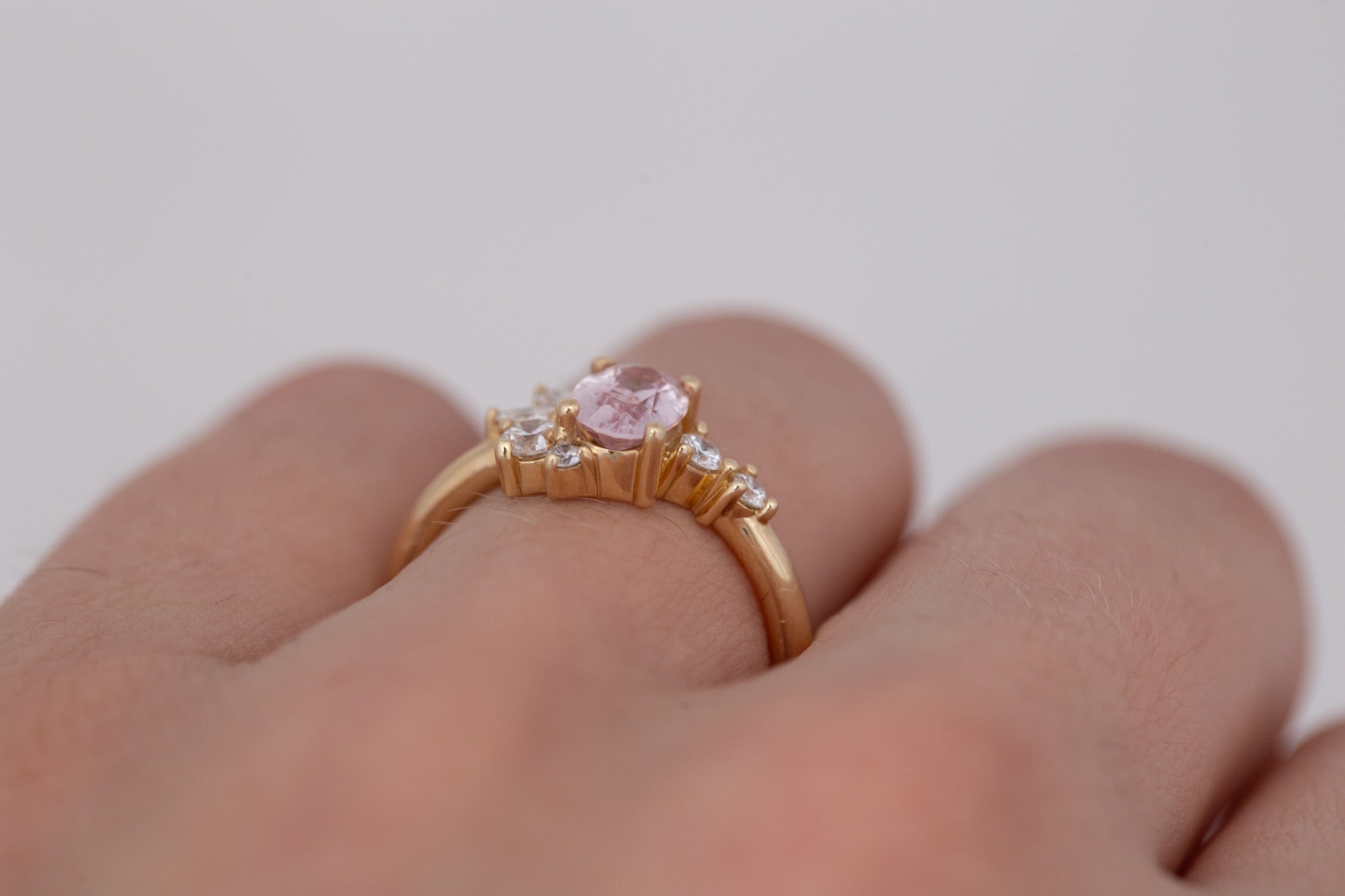 Ambretta Ring | Pink Oval Sapphire + Diamond Cluster Engagement Ring 1.05 ct | 14k Recycled Gold | One of a Kind