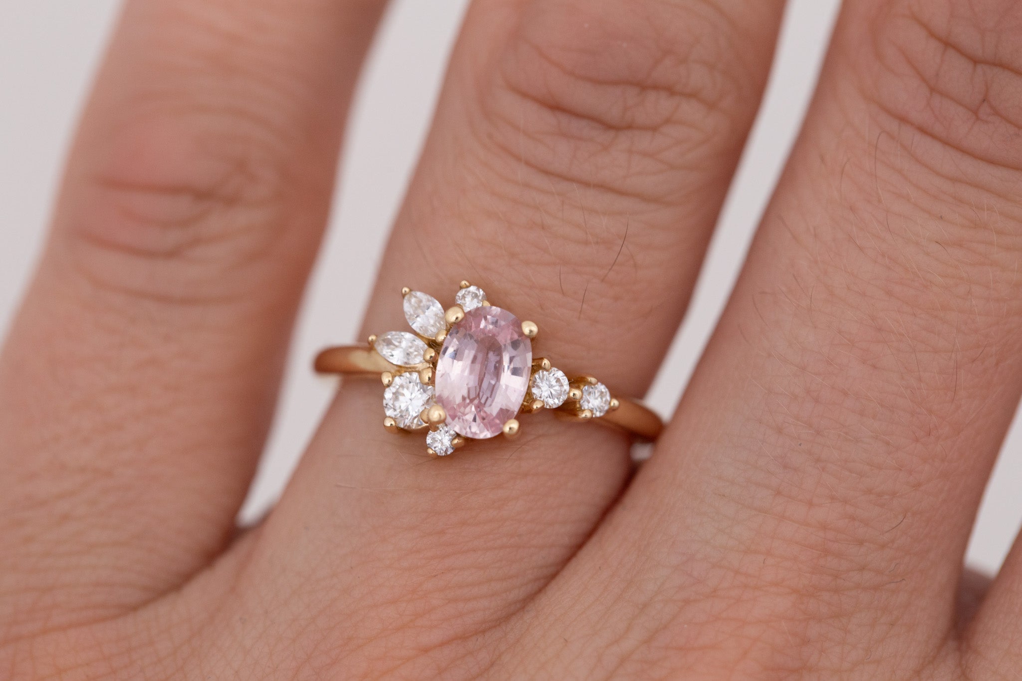 Ambretta Ring | Pink Oval Sapphire + Diamond Cluster Engagement Ring 1.05 ct | 14k Recycled Gold | One of a Kind