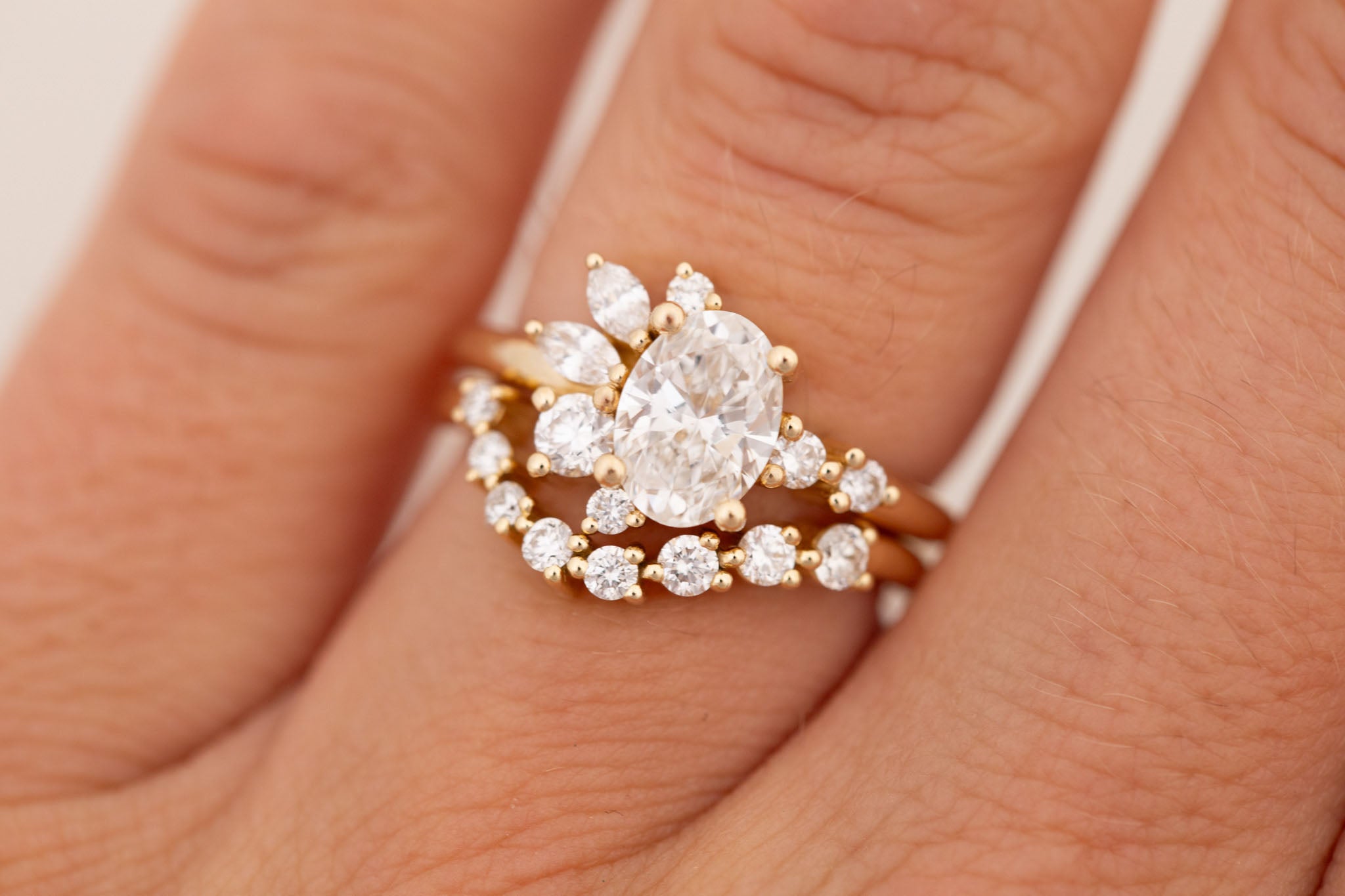 Ambretta Ring | Lab Oval Diamond + Lab Diamond Cluster Engagement Ring 1.09 ct | 14k Recycled Gold | One of a Kind