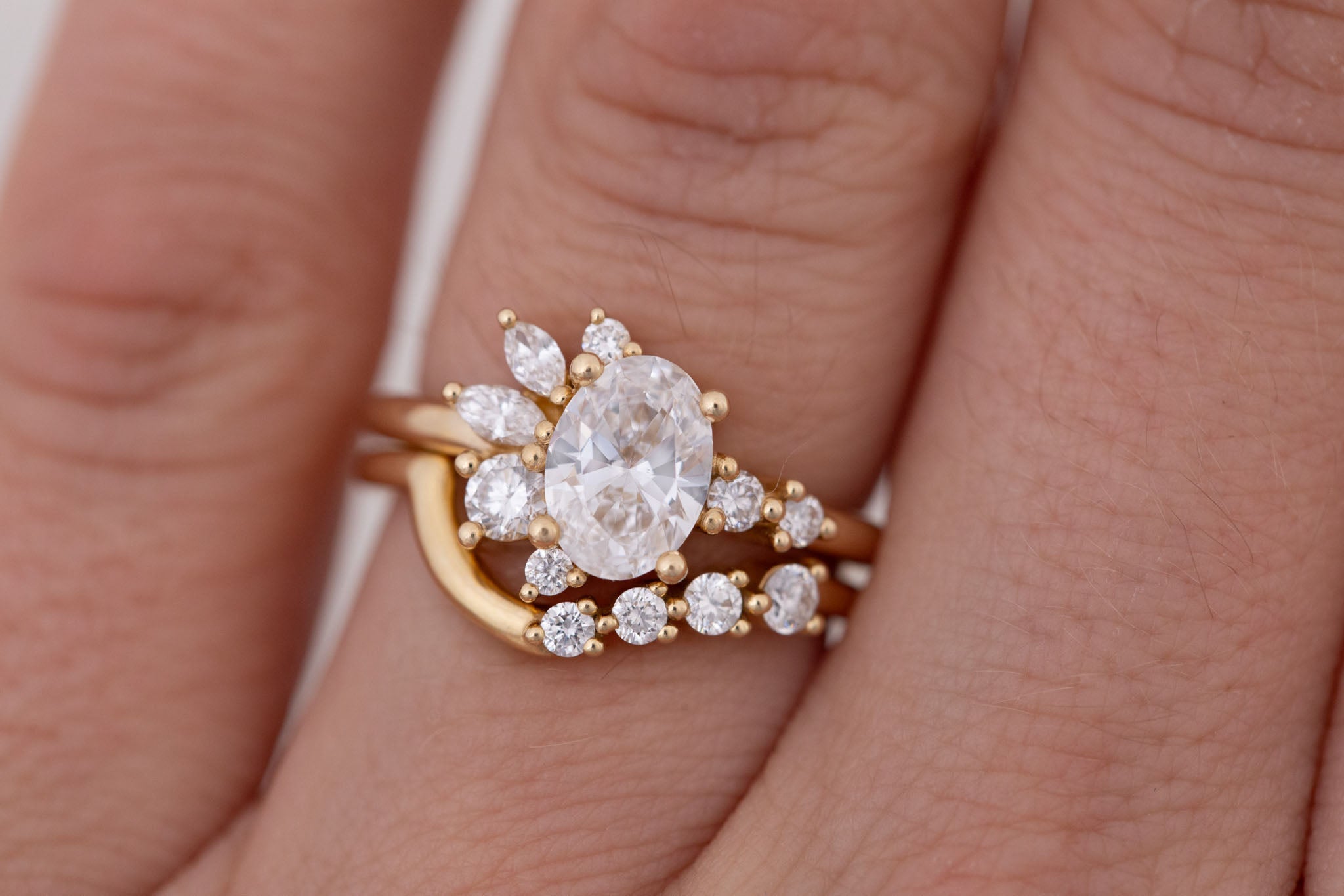 Ambretta Ring | Lab Oval Diamond + Lab Diamond Cluster Engagement Ring 1.05 ct | 14k Recycled Gold | One of a Kind