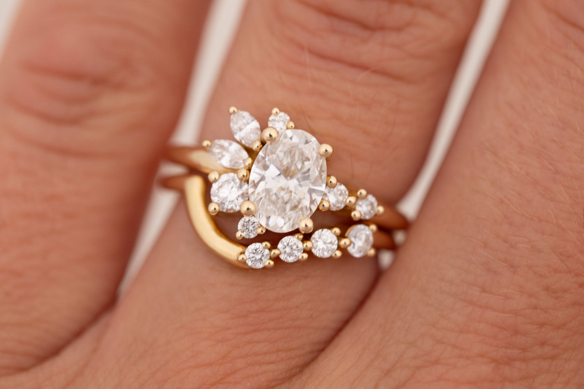 Ambretta Ring | Lab Oval Diamond + Lab Diamond Cluster Engagement Ring 1.09 ct | 14k Recycled Gold | One of a Kind