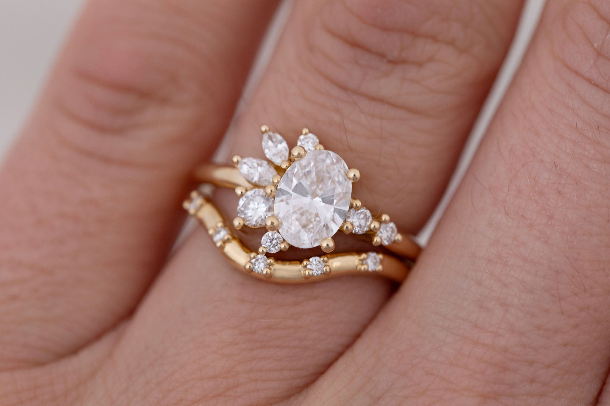 Ambretta Ring | Lab Oval Diamond + Lab Diamond Cluster Engagement Ring 1.05 ct | 14k Recycled Gold | One of a Kind