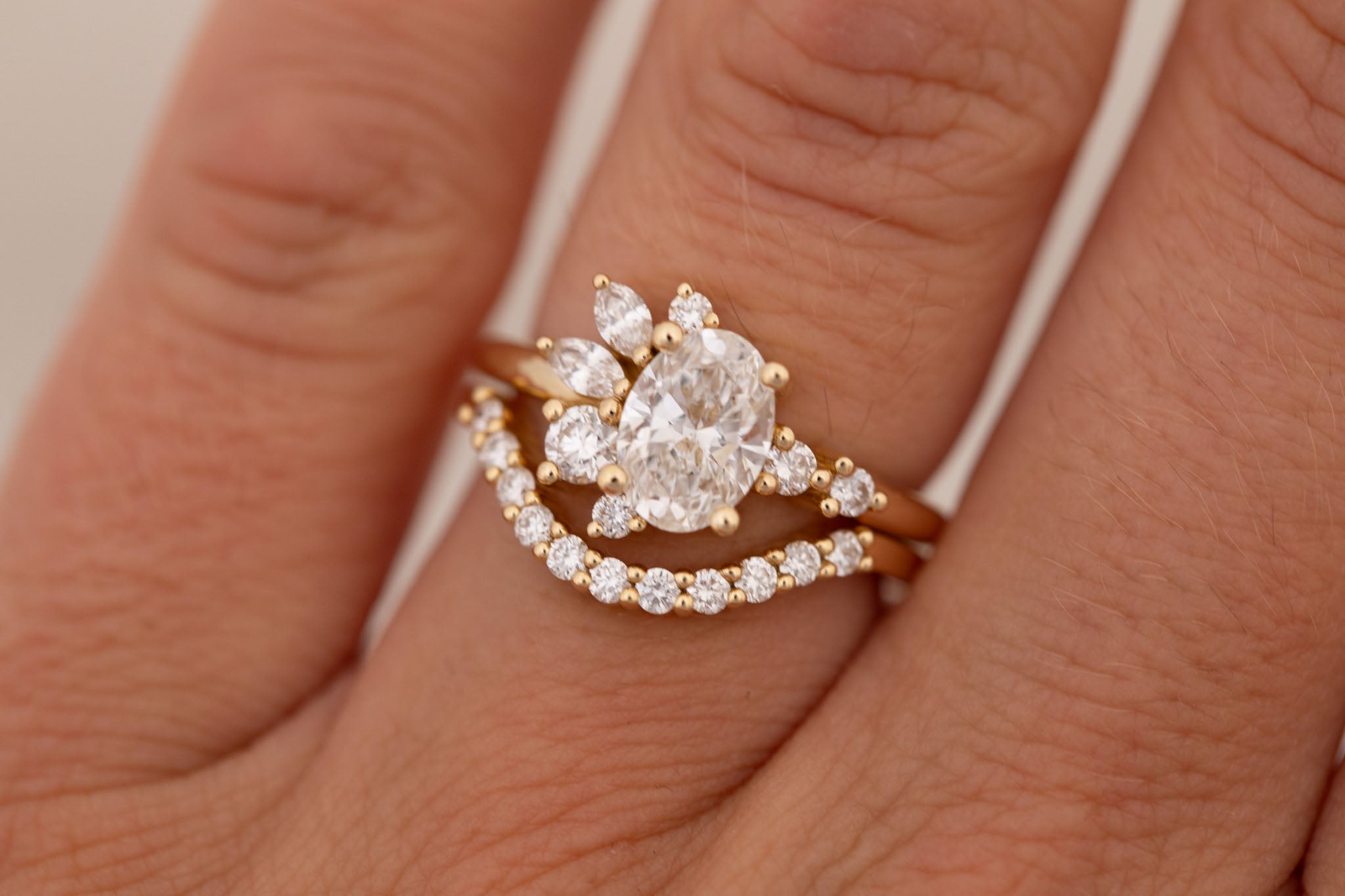 Ambretta Ring | Lab Oval Diamond + Lab Diamond Cluster Engagement Ring 1.09 ct | 14k Recycled Gold | One of a Kind
