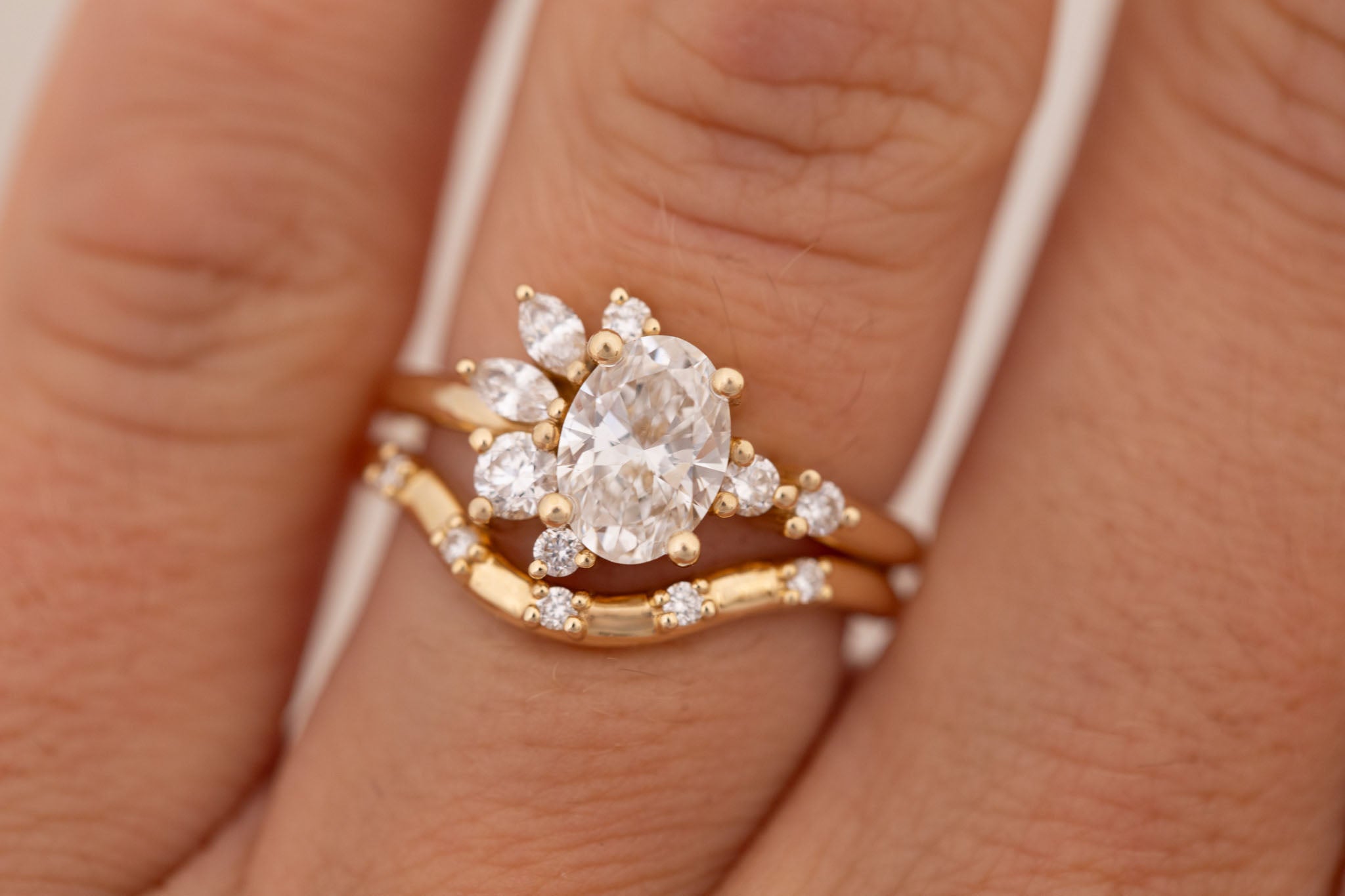 Ambretta Ring | Lab Oval Diamond + Lab Diamond Cluster Engagement Ring 1.09 ct | 14k Recycled Gold | One of a Kind