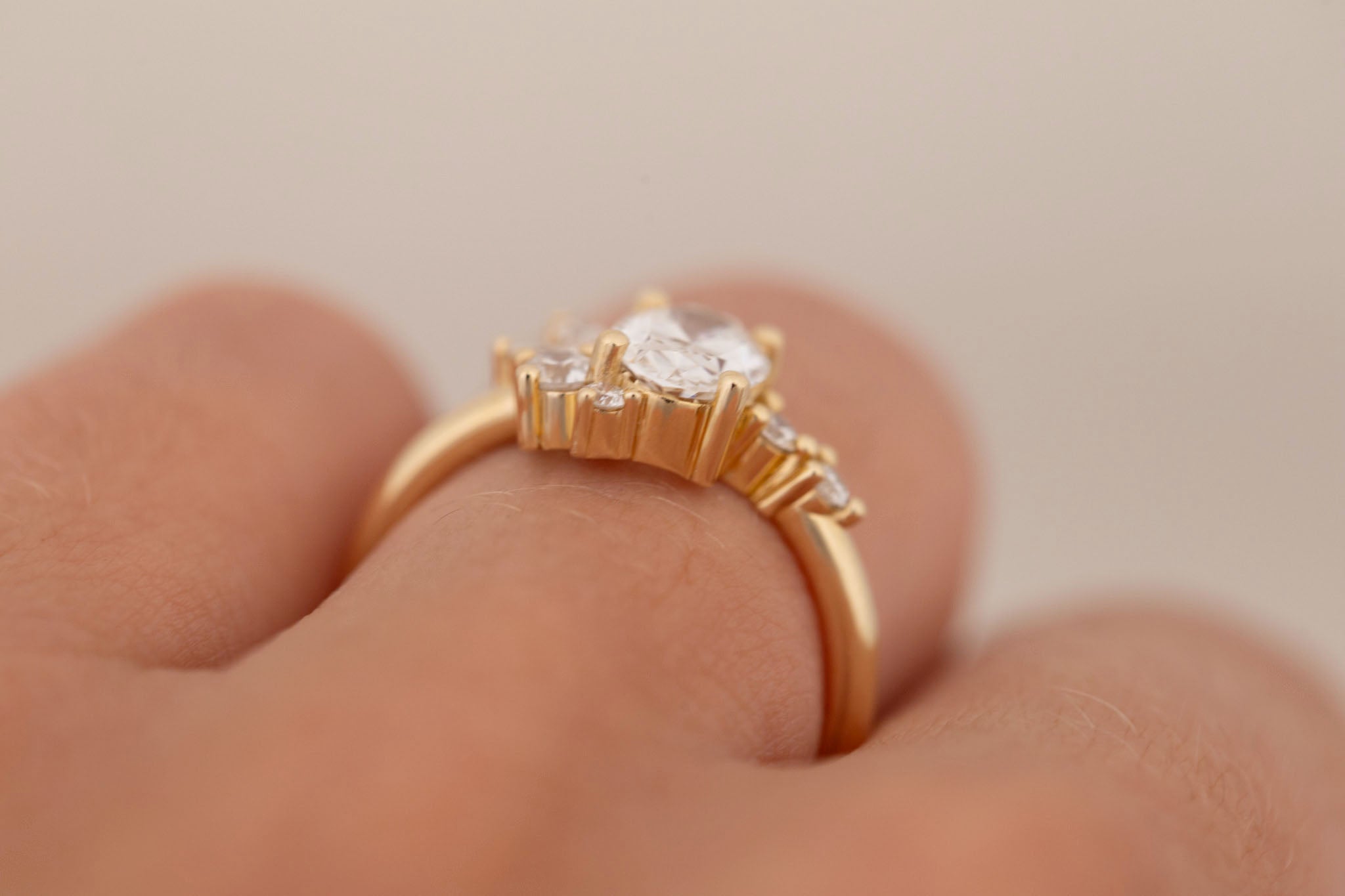 Ambretta Ring | Lab Oval Diamond + Lab Diamond Cluster Engagement Ring 1.09 ct | 14k Recycled Gold | One of a Kind