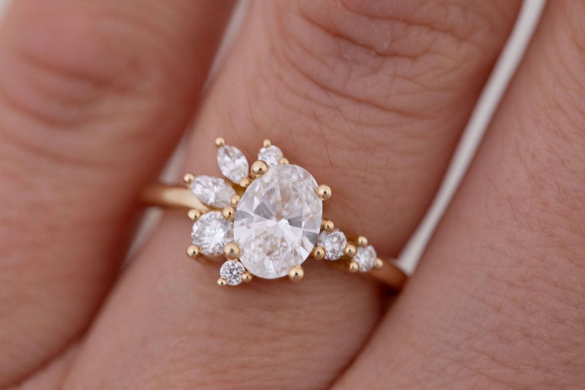 Ambretta Ring | Lab Oval Diamond + Lab Diamond Cluster Engagement Ring 1.05 ct | 14k Recycled Gold | One of a Kind