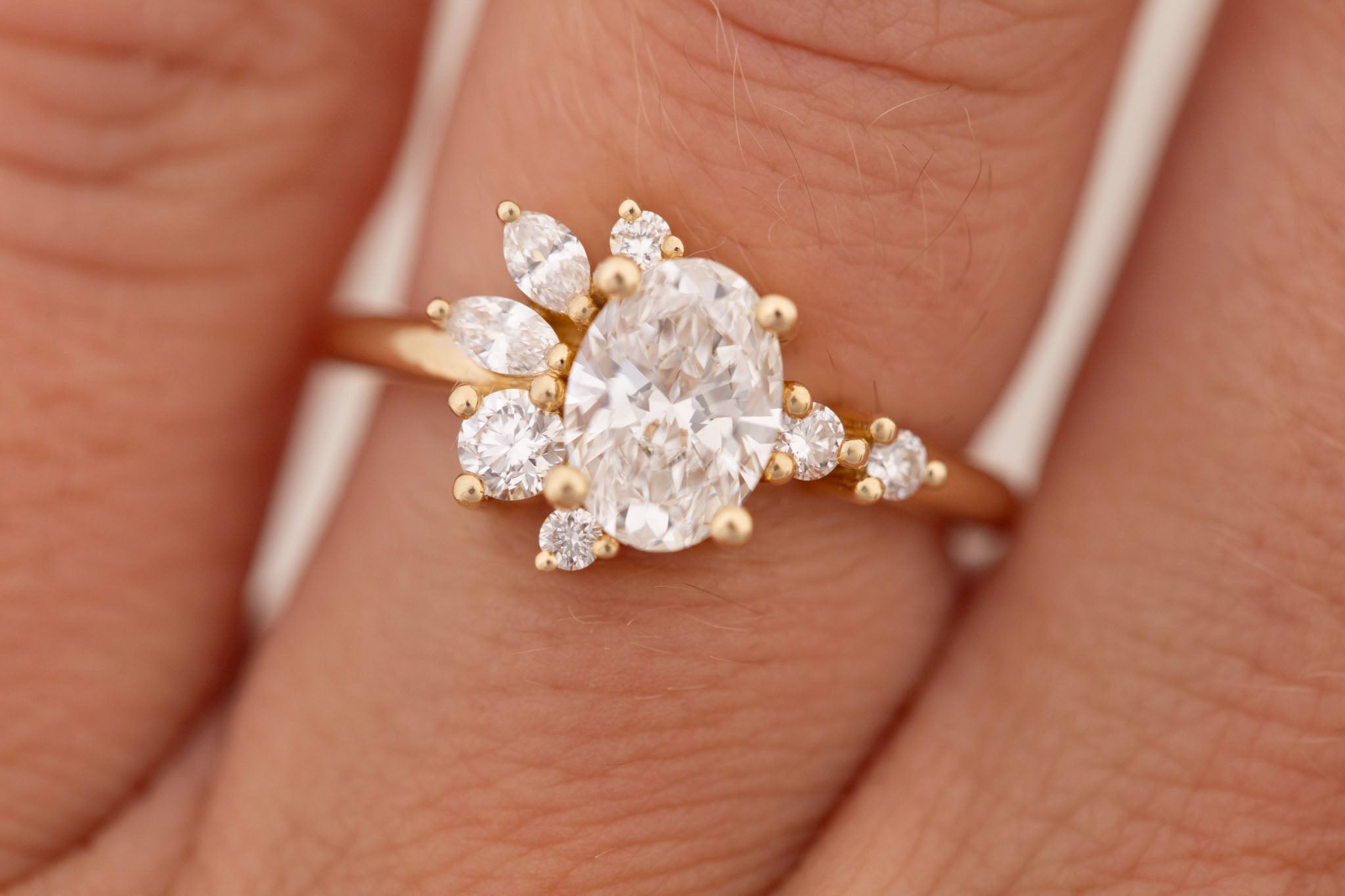 Ambretta Ring | Lab Oval Diamond + Lab Diamond Cluster Engagement Ring 1.09 ct | 14k Recycled Gold | One of a Kind