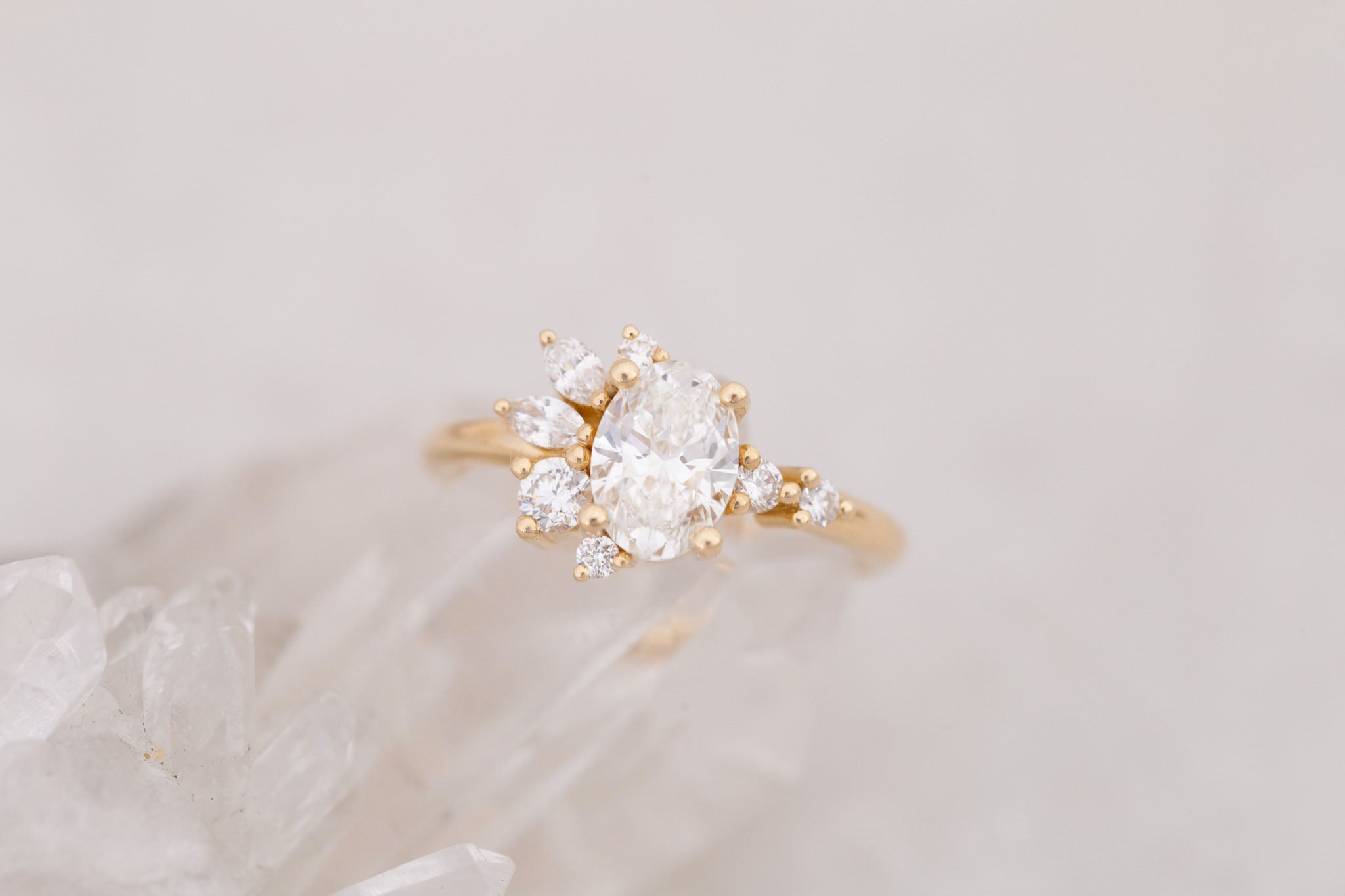 Ambretta Ring | Lab Oval Diamond + Lab Diamond Cluster Engagement Ring 1.09 ct | 14k Recycled Gold | One of a Kind
