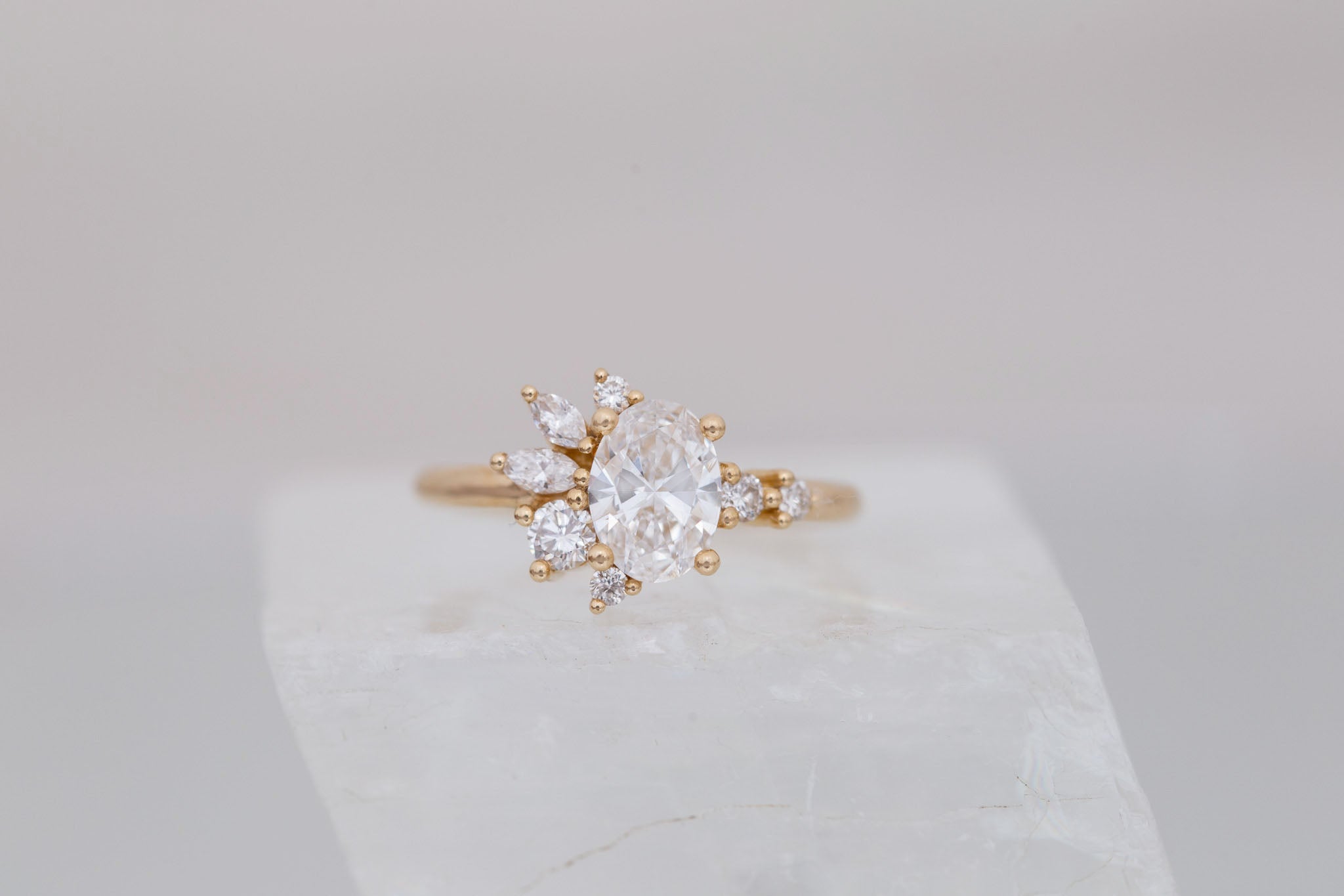 Ambretta Ring | Lab Oval Diamond + Lab Diamond Cluster Engagement Ring 1.05 ct | 14k Recycled Gold | One of a Kind