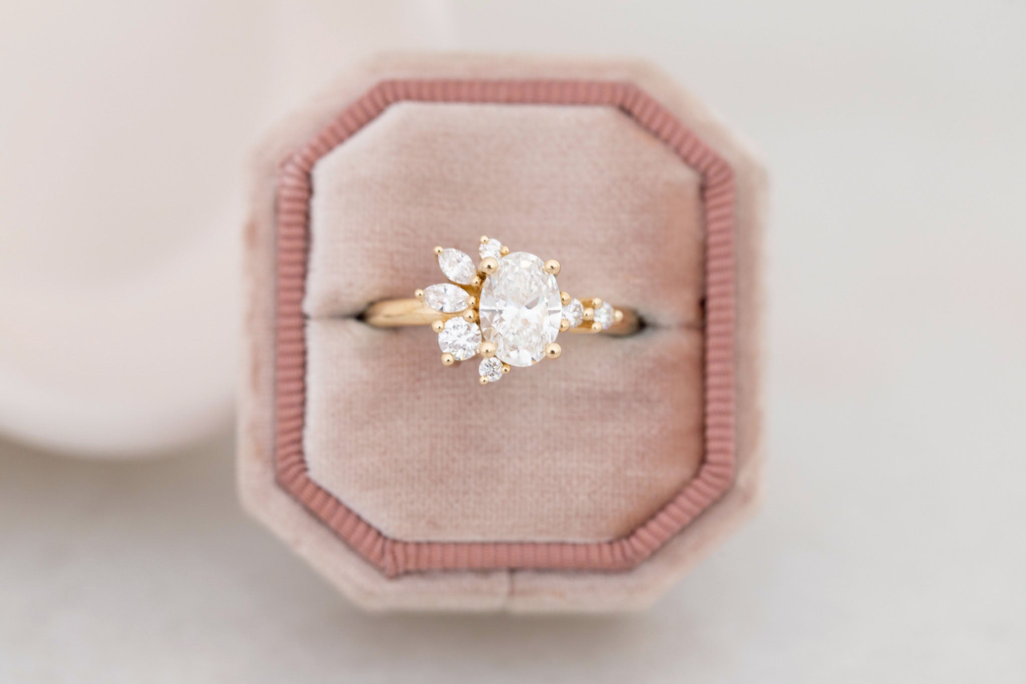 Ambretta Ring | Lab Oval Diamond + Lab Diamond Cluster Engagement Ring 1.09 ct | 14k Recycled Gold | One of a Kind