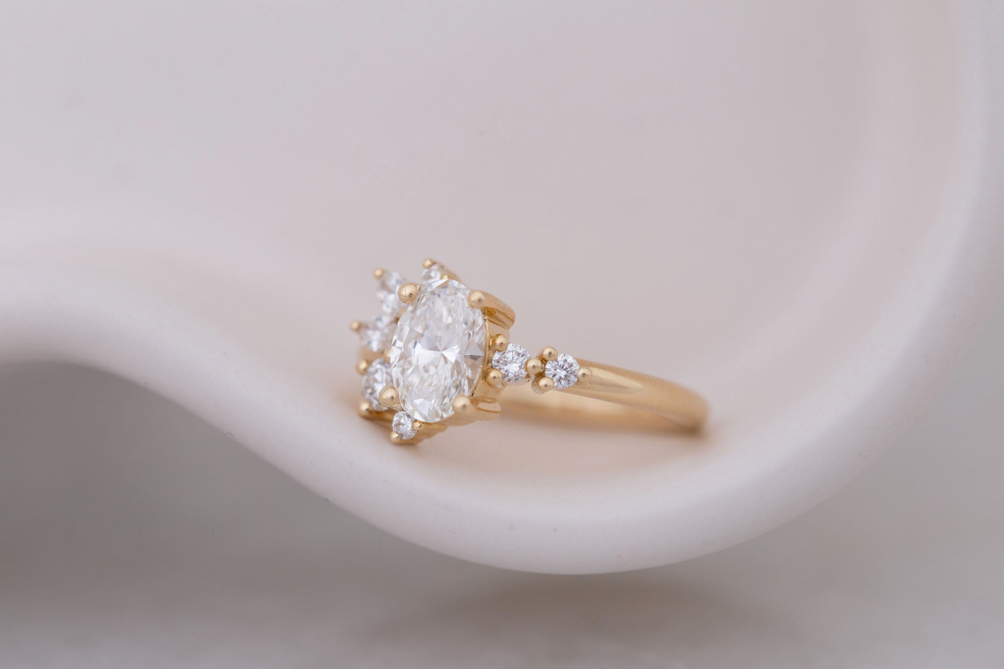 Ambretta Ring | Lab Oval Diamond + Lab Diamond Cluster Engagement Ring 1.09 ct | 14k Recycled Gold | One of a Kind