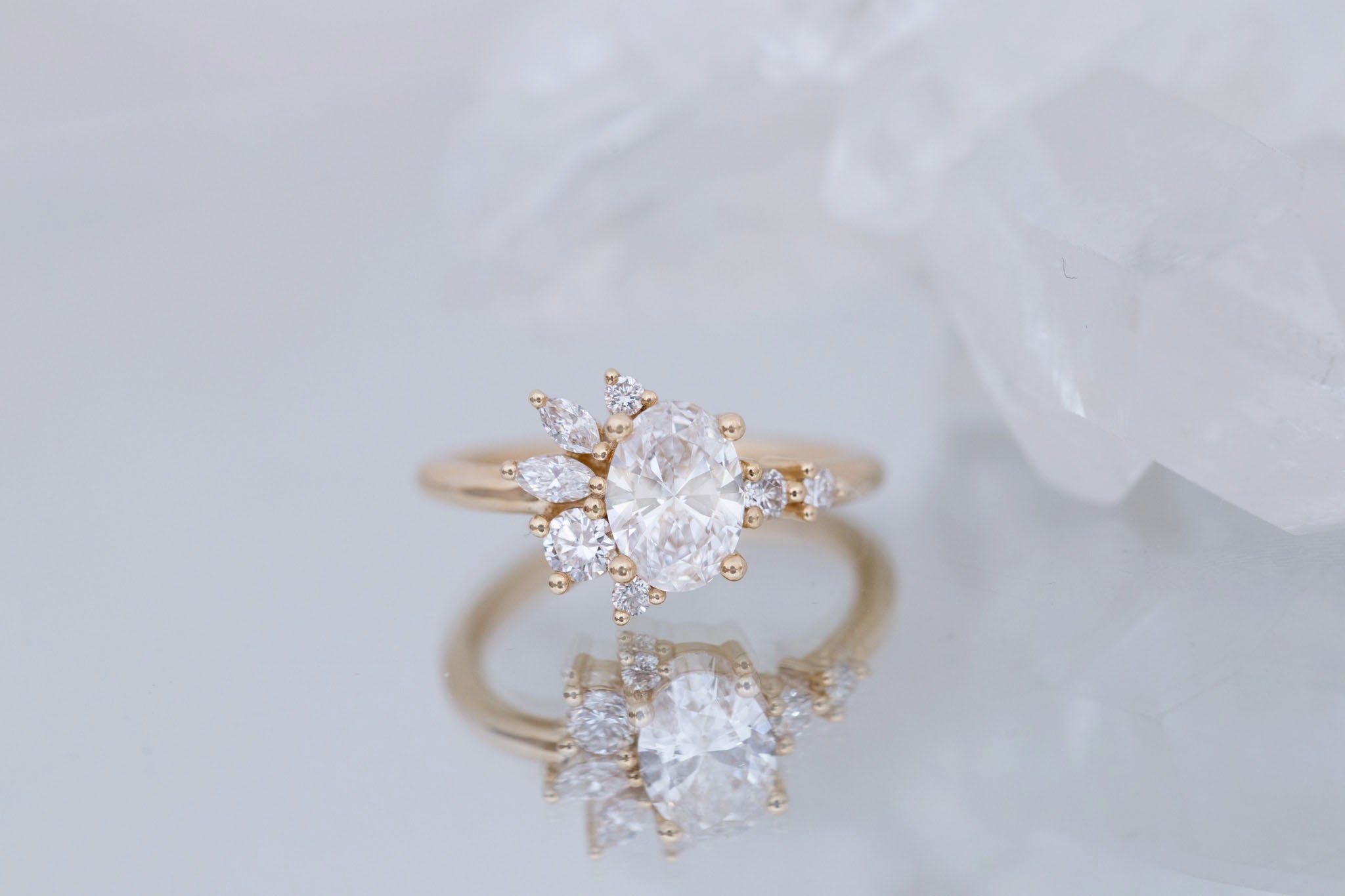Ambretta Ring | Lab Oval Diamond + Lab Diamond Cluster Engagement Ring 1.05 ct | 14k Recycled Gold | One of a Kind
