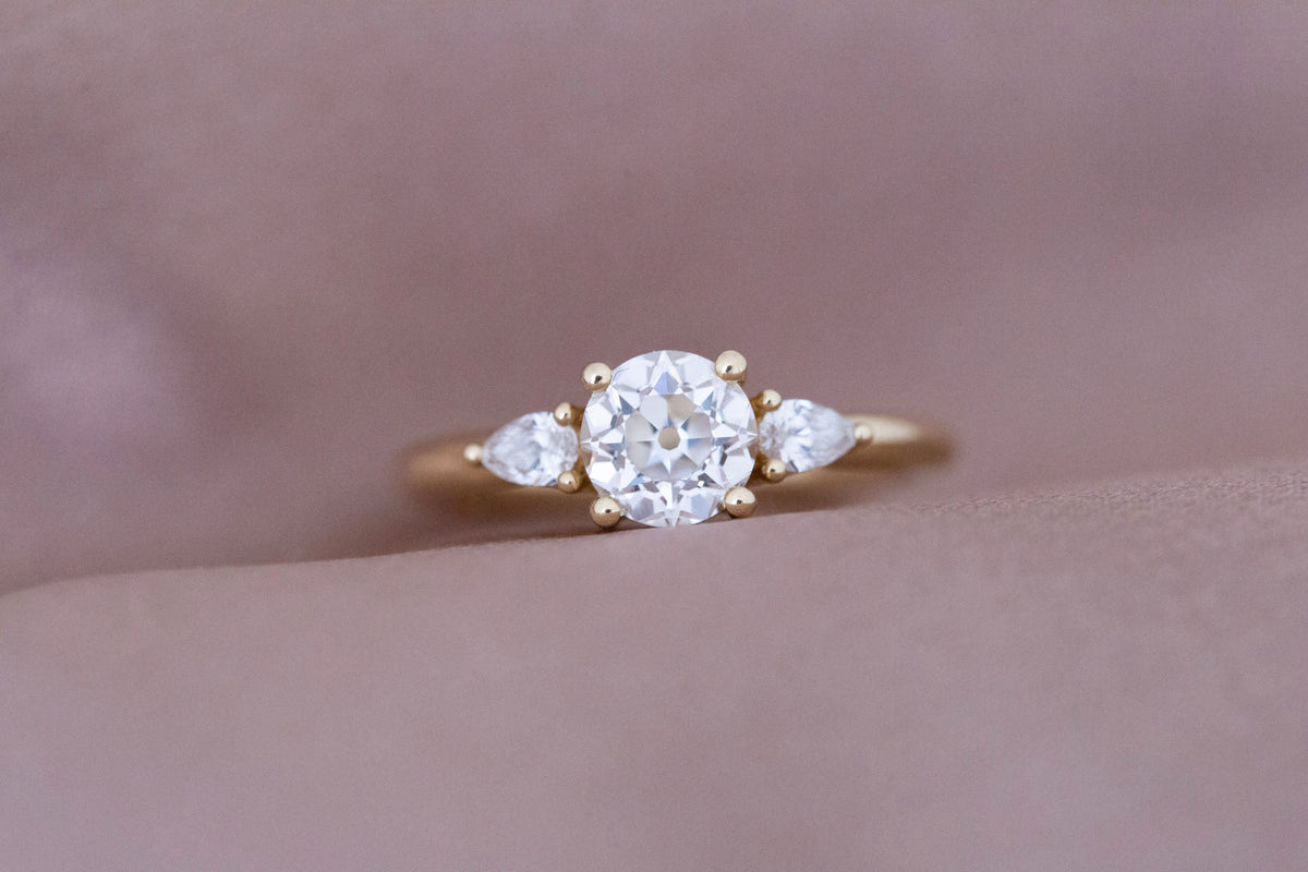 Iris Ring | Lab Diamond + Pear Diamond Accent Engagement Ring 1.05 ct | 14k Recycled Gold | One of a Kind