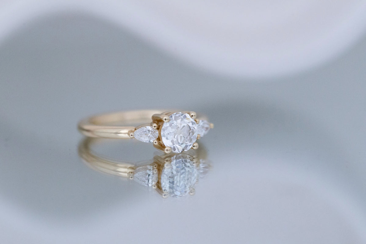 Iris Ring | Lab Diamond + Pear Diamond Accent Engagement Ring 1.05 ct | 14k Recycled Gold | One of a Kind