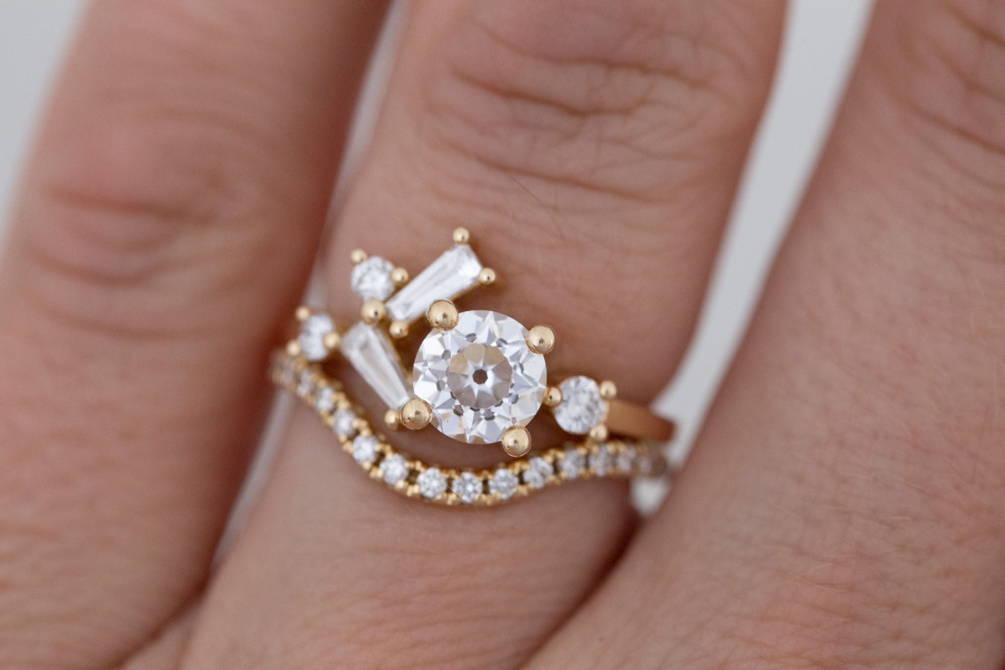 Rowan Ring | Lab Antique Diamond + Diamond Cluster Engagement Ring 1.09 ct | 14k Recycled Gold | One of a Kind
