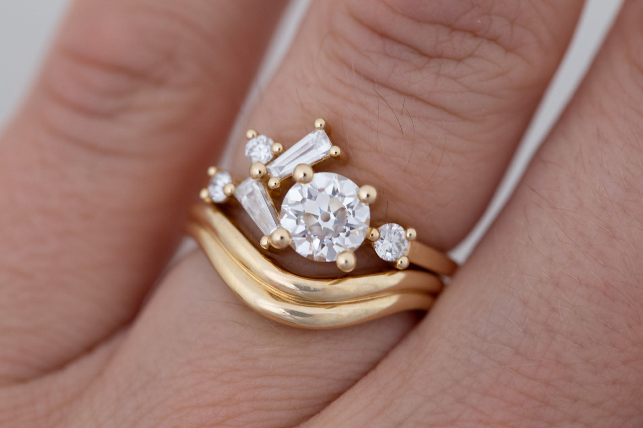Rowan Ring | Lab Antique Diamond + Diamond Cluster Engagement Ring 1.09 ct | 14k Recycled Gold | One of a Kind