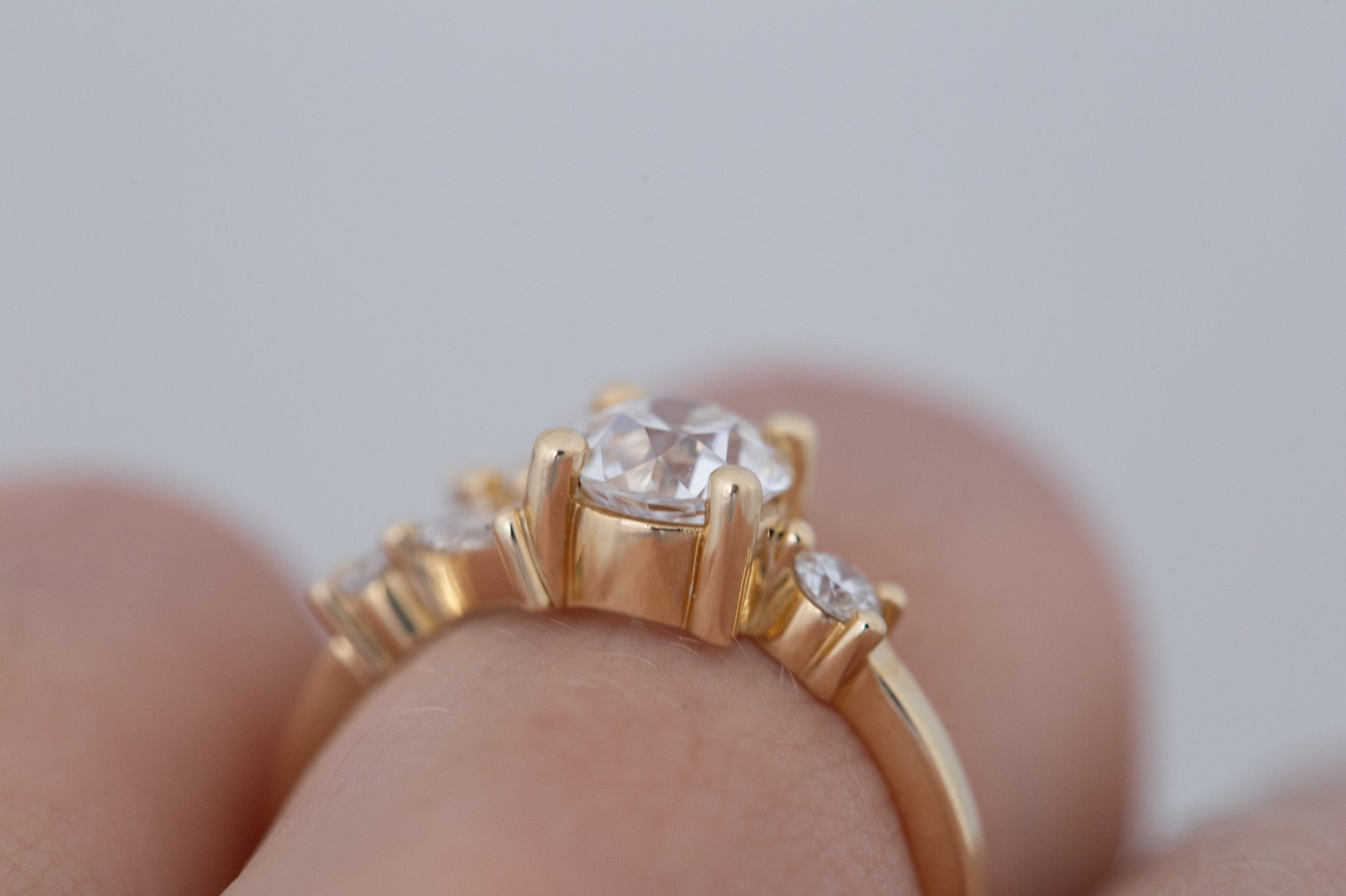 Rowan Ring | Lab Antique Diamond + Diamond Cluster Engagement Ring 1.09 ct | 14k Recycled Gold | One of a Kind