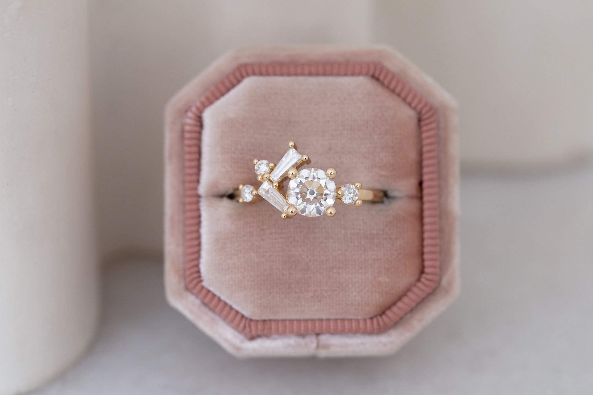 Rowan Ring | Lab Antique Diamond + Diamond Cluster Engagement Ring 1.05 ct | 14k Recycled Gold | One of a Kind