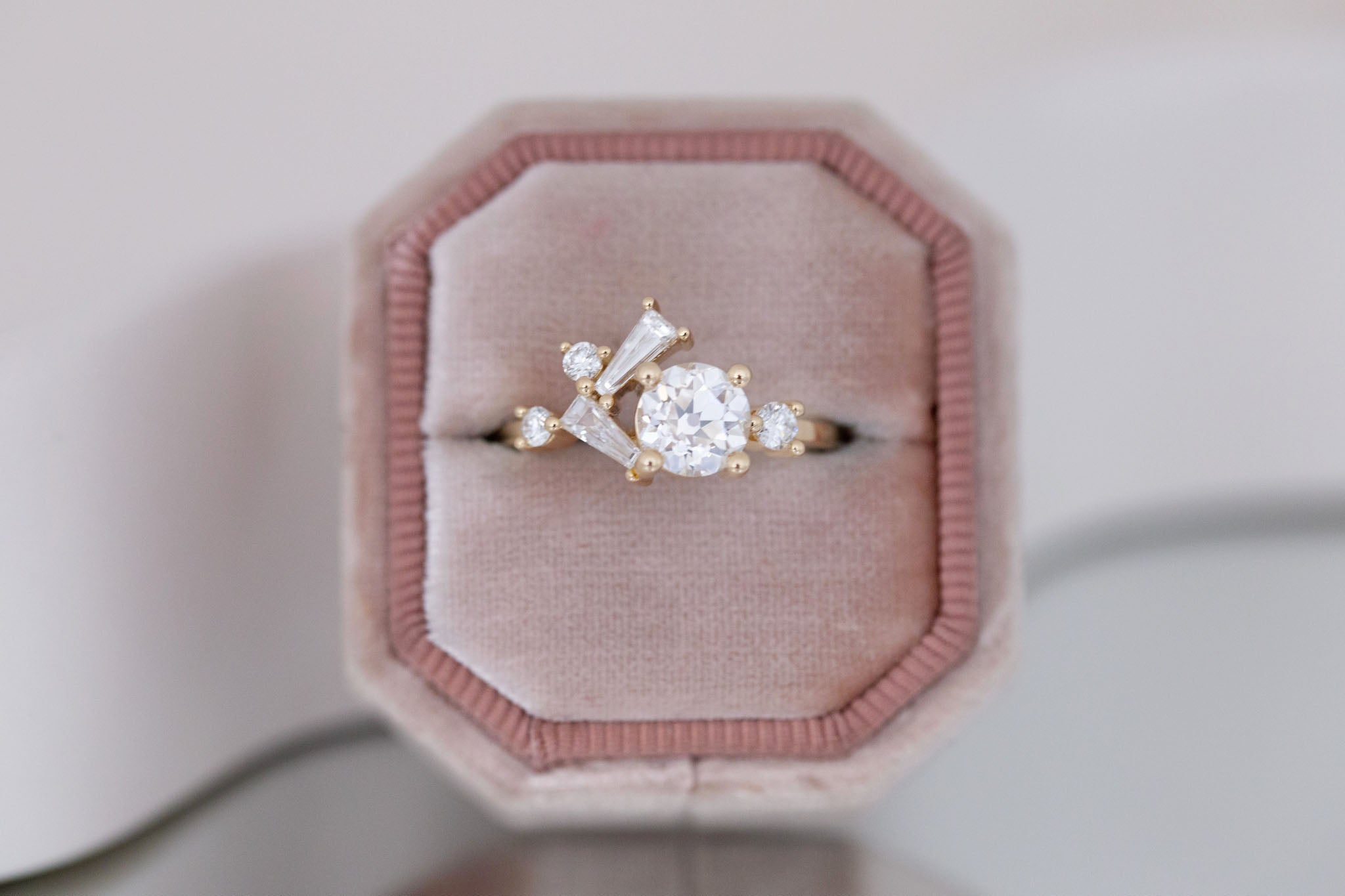 Rowan Ring | Lab Antique Diamond + Diamond Cluster Engagement Ring 1.09 ct | 14k Recycled Gold | One of a Kind