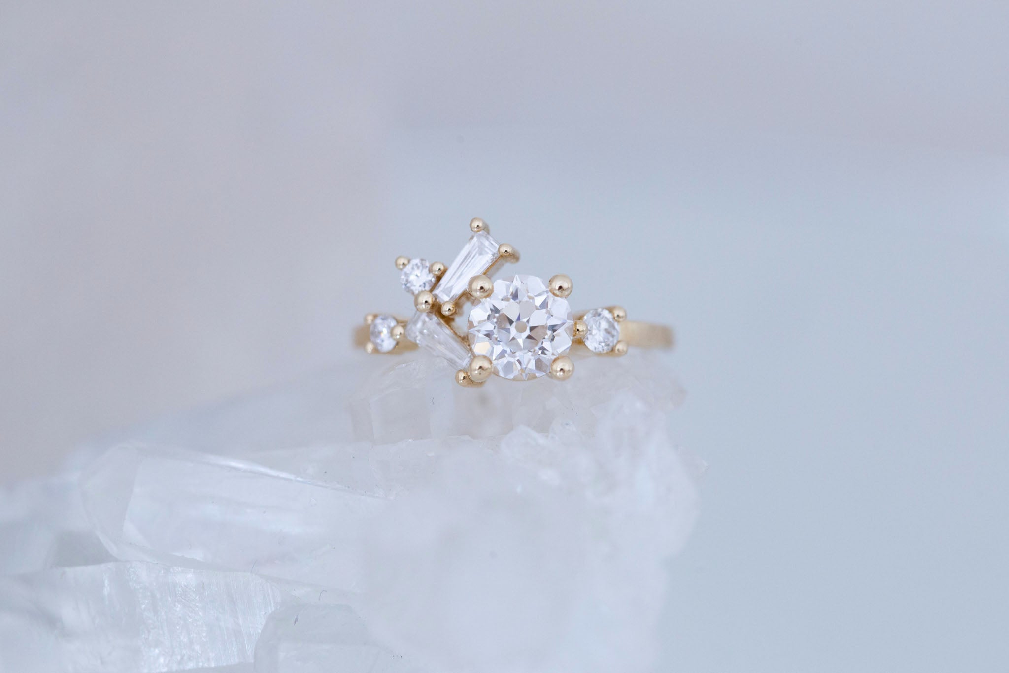 Rowan Ring | Lab Antique Diamond + Diamond Cluster Engagement Ring 1.09 ct | 14k Recycled Gold | One of a Kind