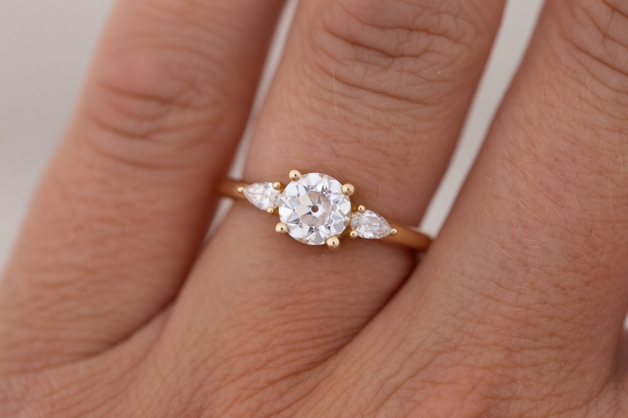 Iris Ring | Lab Diamond + Pear Diamond Accent Engagement Ring 1.08 ct | 14k Recycled Gold | One of a Kind