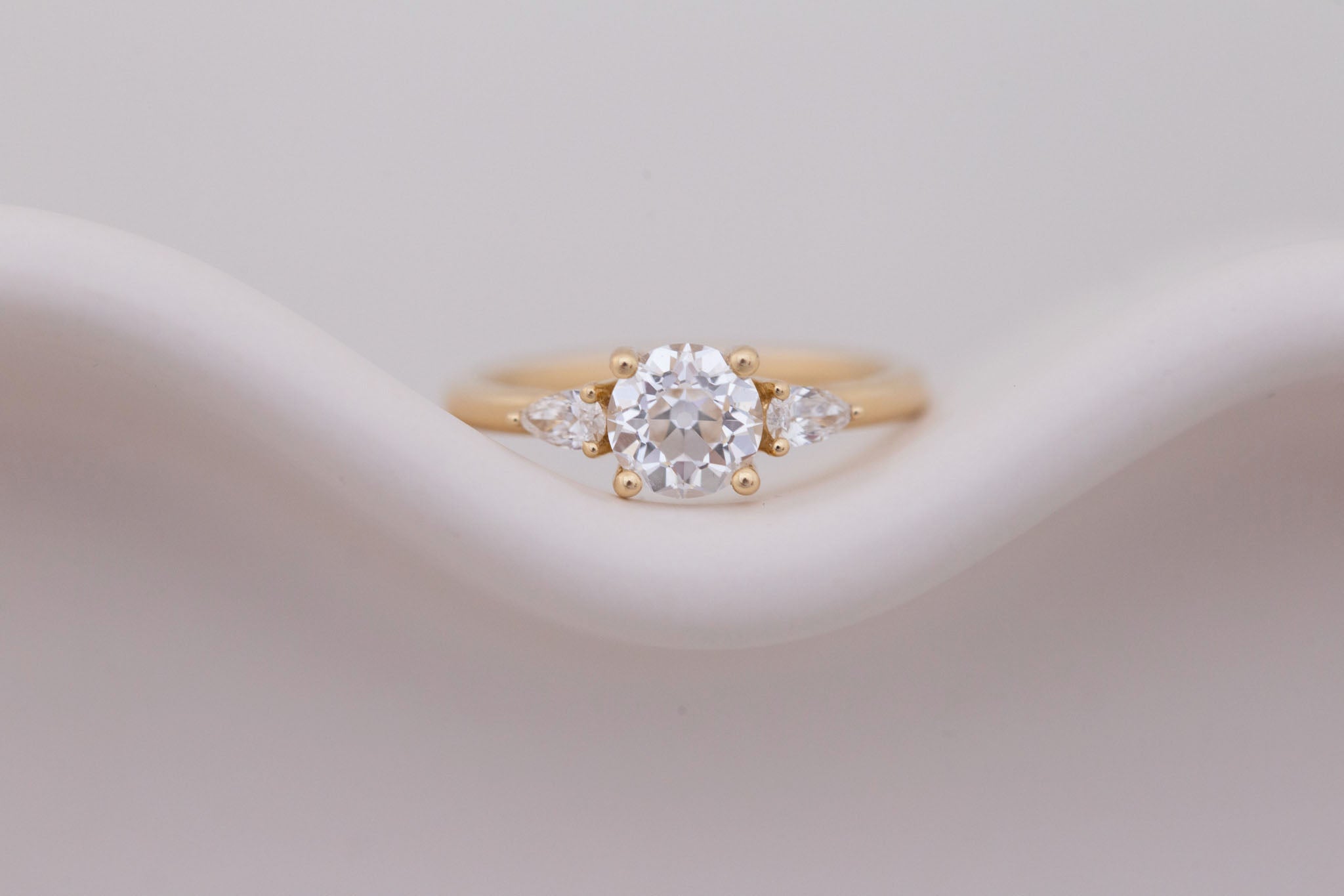 Iris Ring | Lab Diamond + Pear Diamond Accent Engagement Ring 1.08 ct | 14k Recycled Gold | One of a Kind