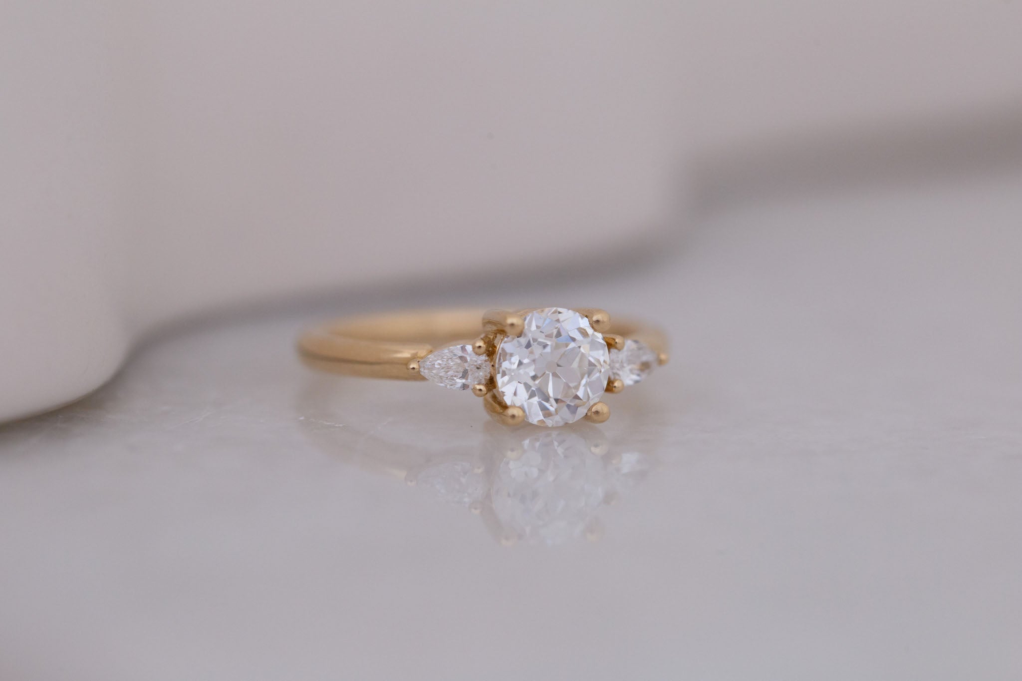 Iris Ring | Lab Diamond + Pear Diamond Accent Engagement Ring 1.08 ct | 14k Recycled Gold | One of a Kind