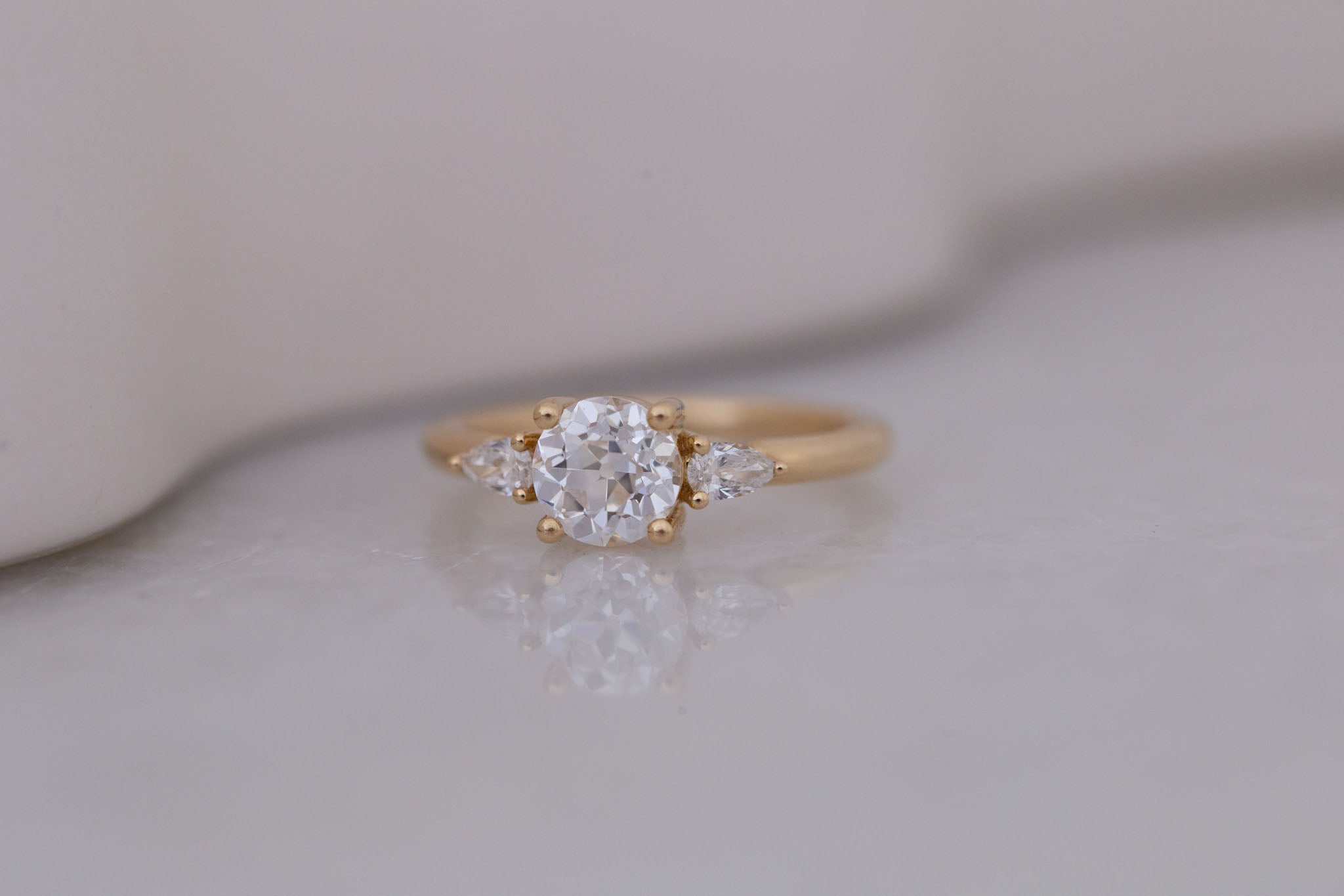 Iris Ring | Lab Diamond + Pear Diamond Accent Engagement Ring 1.08 ct | 14k Recycled Gold | One of a Kind