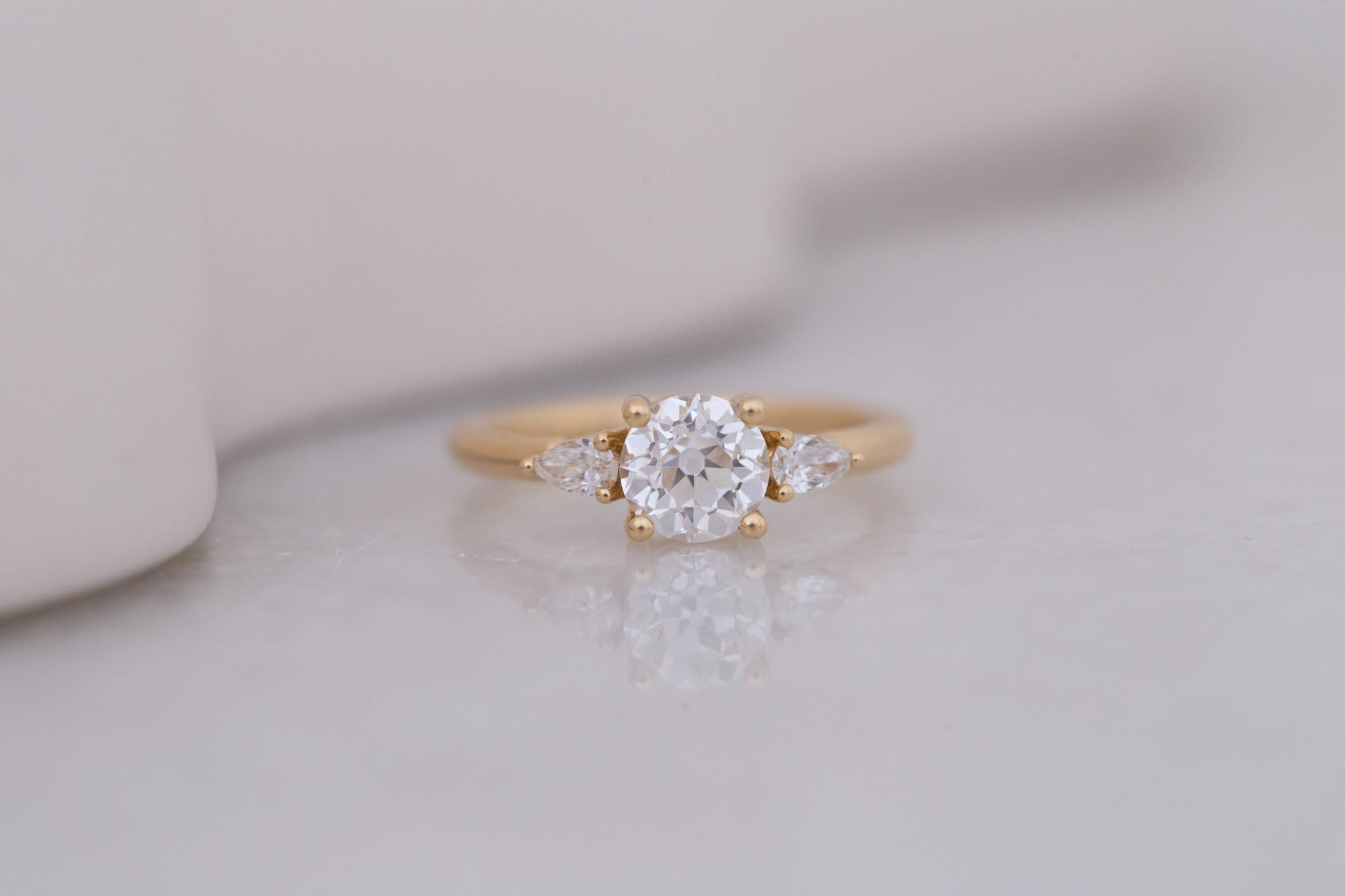 Iris Ring | Lab Diamond + Pear Diamond Accent Engagement Ring 1.08 ct | 14k Recycled Gold | One of a Kind