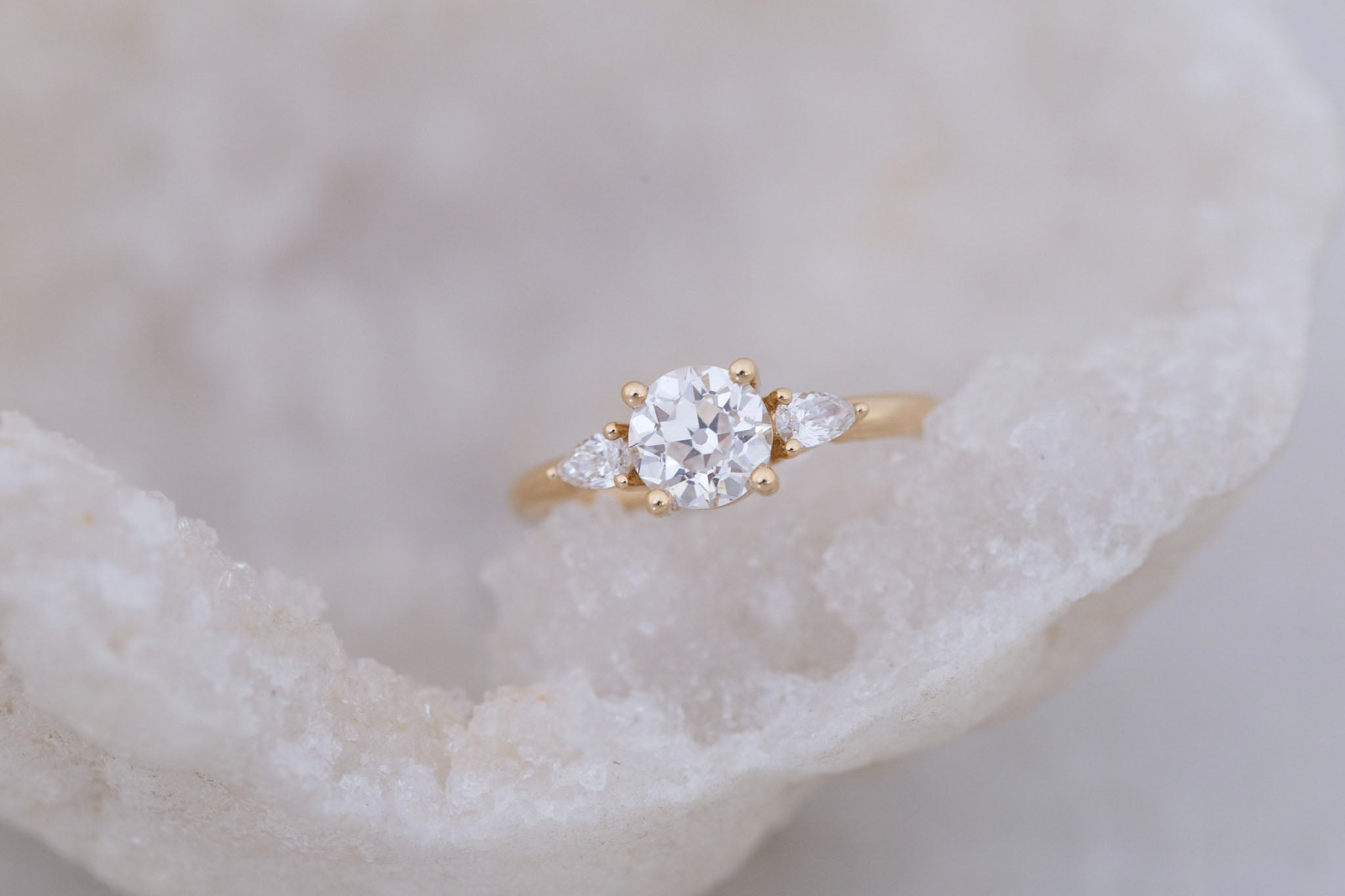 Iris Ring | Lab Diamond + Pear Diamond Accent Engagement Ring 1.08 ct | 14k Recycled Gold | One of a Kind