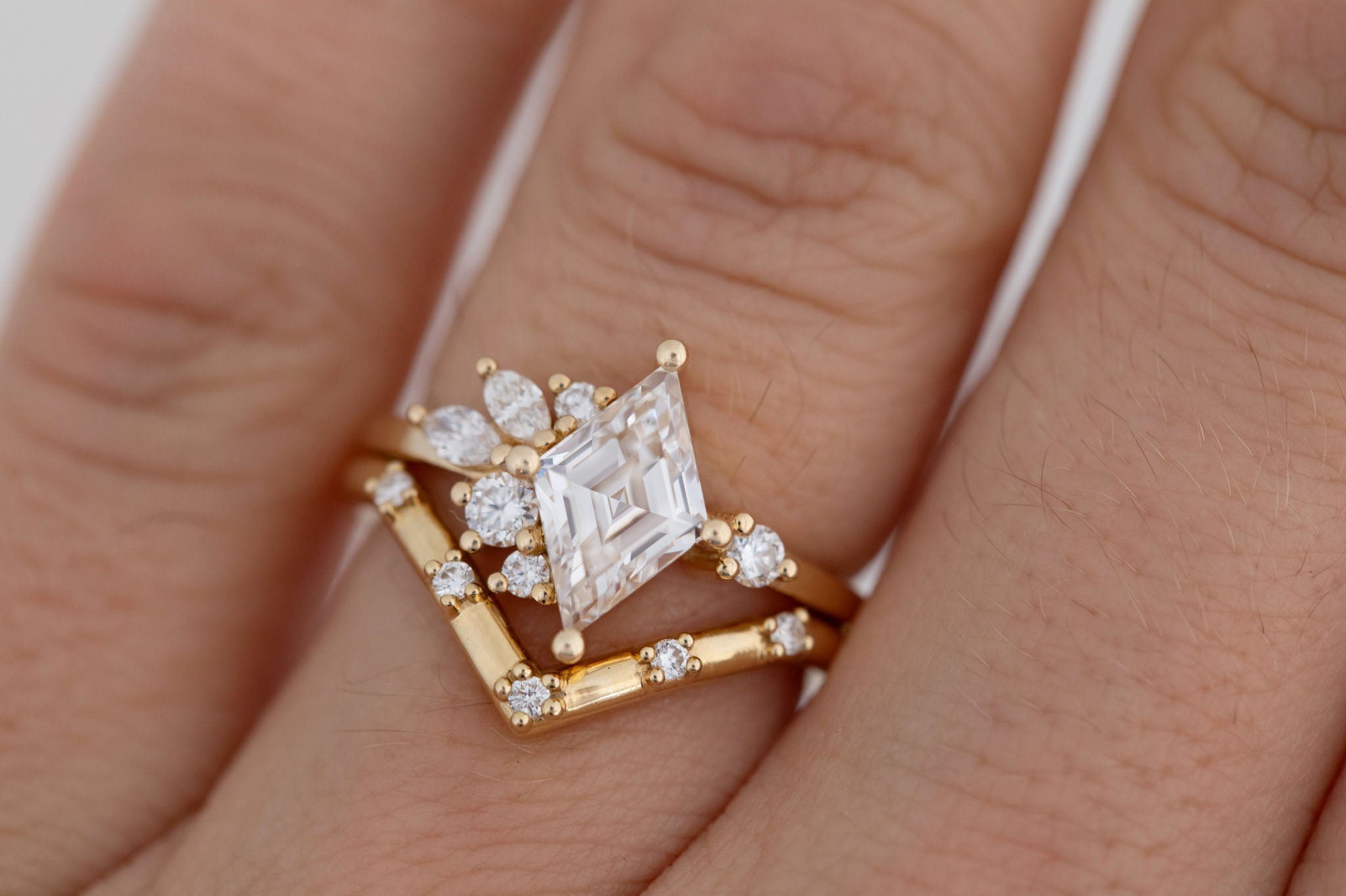 Alden Ring | Lab Diamond Rhombus + Diamond Cluster Engagement Ring 1.40 ct | 14k Recycled Gold | One of a Kind