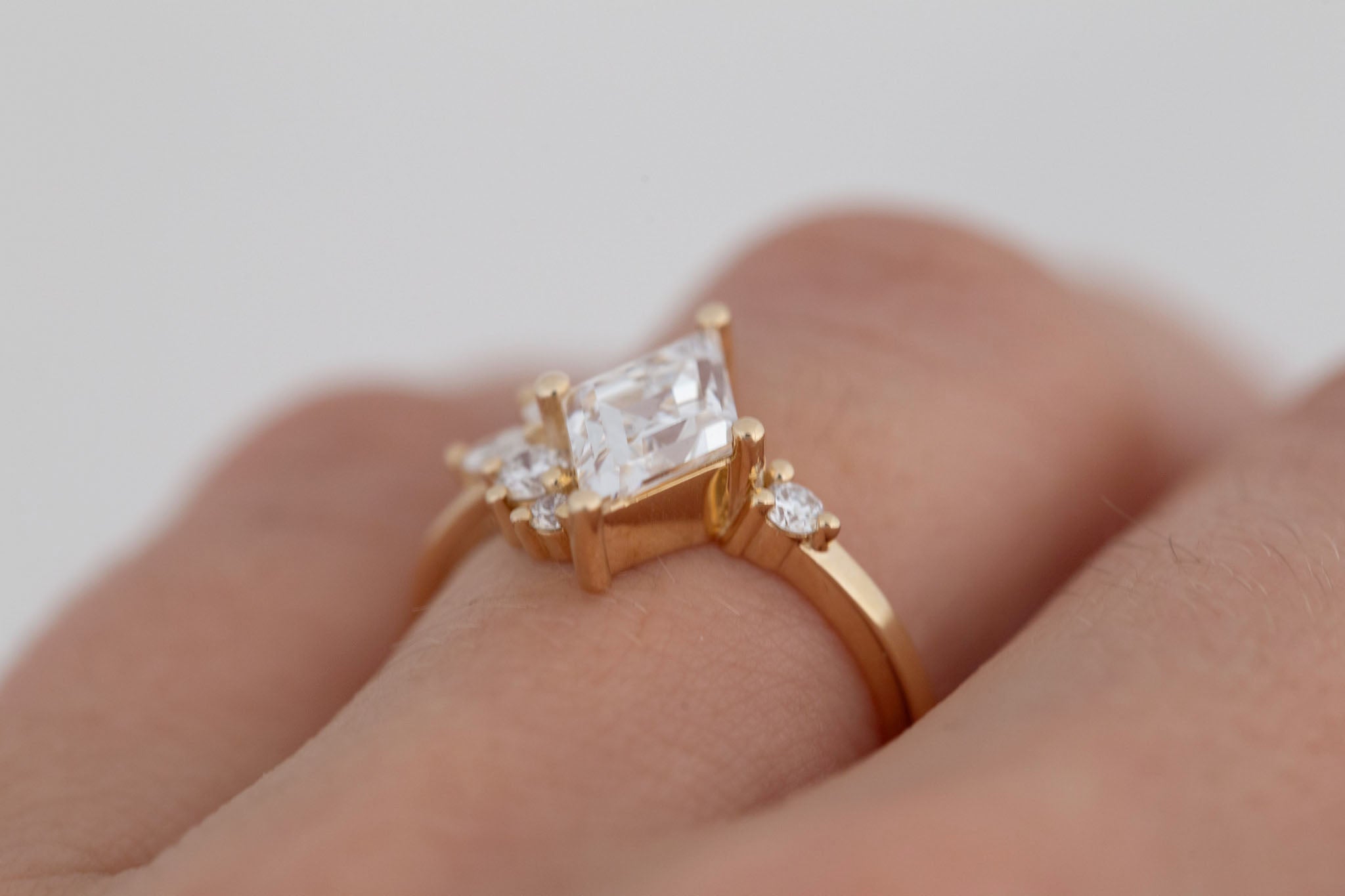 Alden Ring | Lab Diamond Rhombus + Diamond Cluster Engagement Ring 1.40 ct | 14k Recycled Gold | One of a Kind