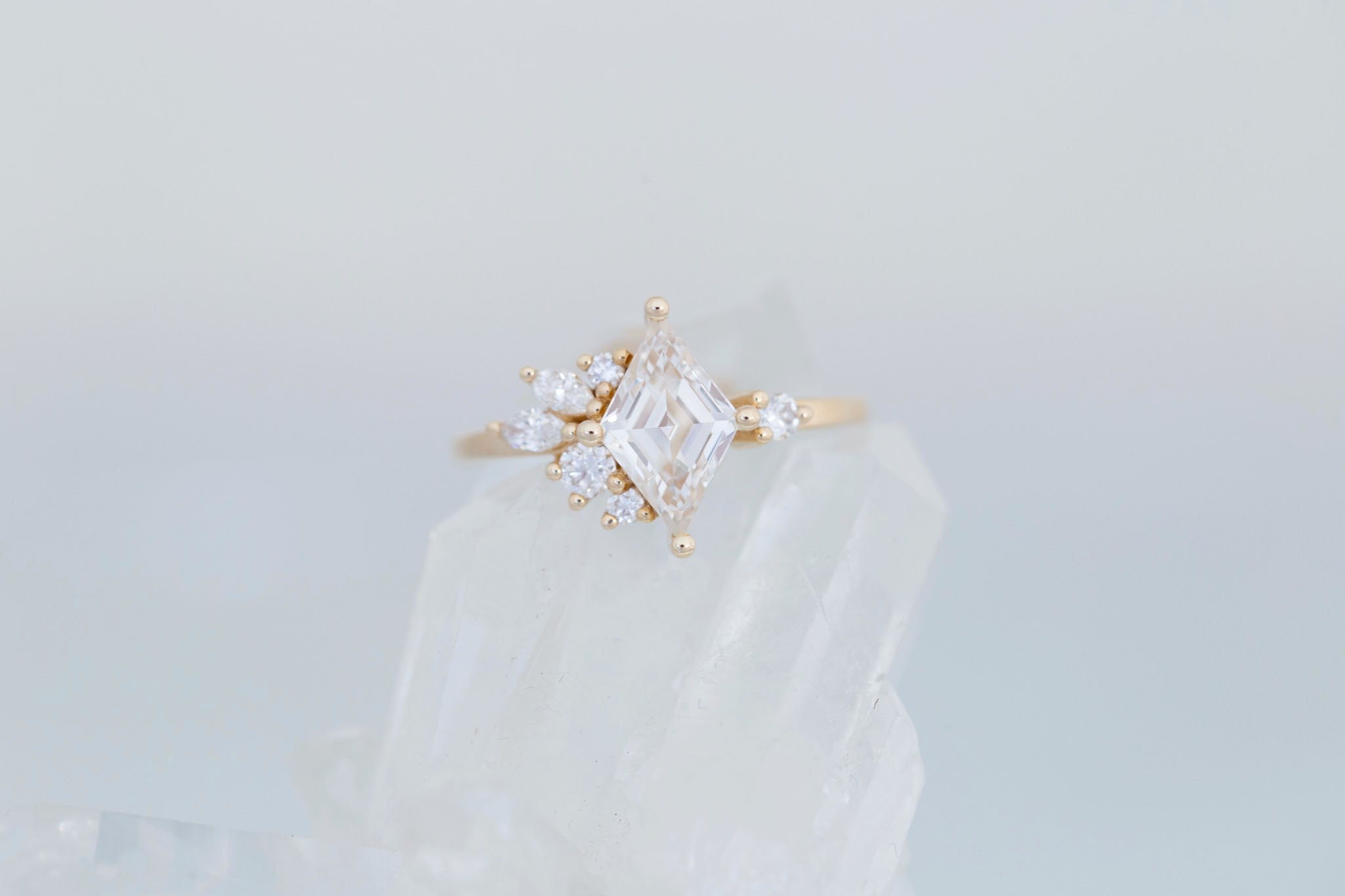 Alden Ring | Lab Diamond Rhombus + Diamond Cluster Engagement Ring 1.40 ct | 14k Recycled Gold | One of a Kind