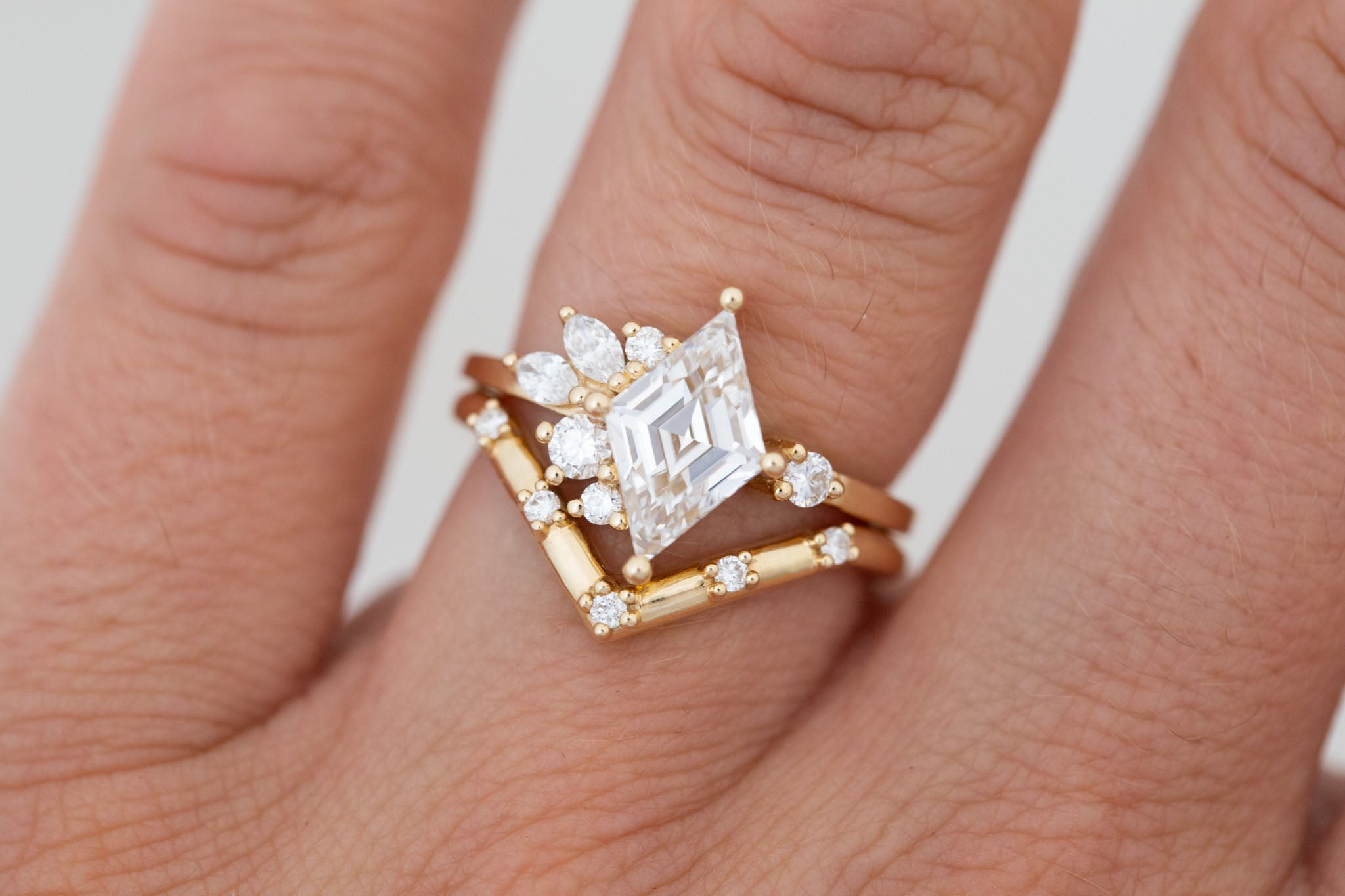 Alden Ring | Lab Diamond Rhombus + Diamond Cluster Engagement Ring 1.48 ct | 14k Recycled Gold | One of a Kind