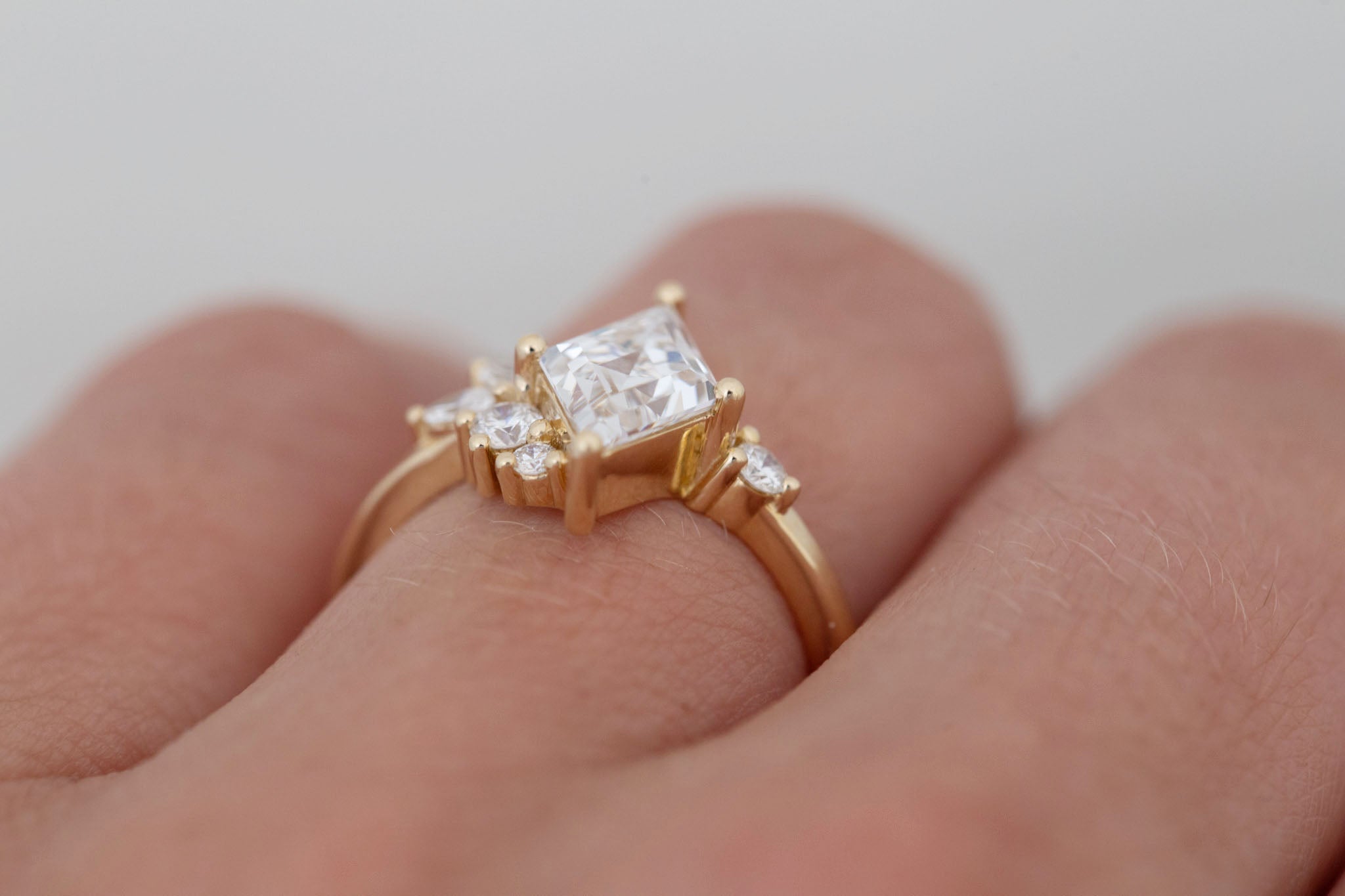 Alden Ring | Lab Diamond Rhombus + Diamond Cluster Engagement Ring 1.48 ct | 14k Recycled Gold | One of a Kind