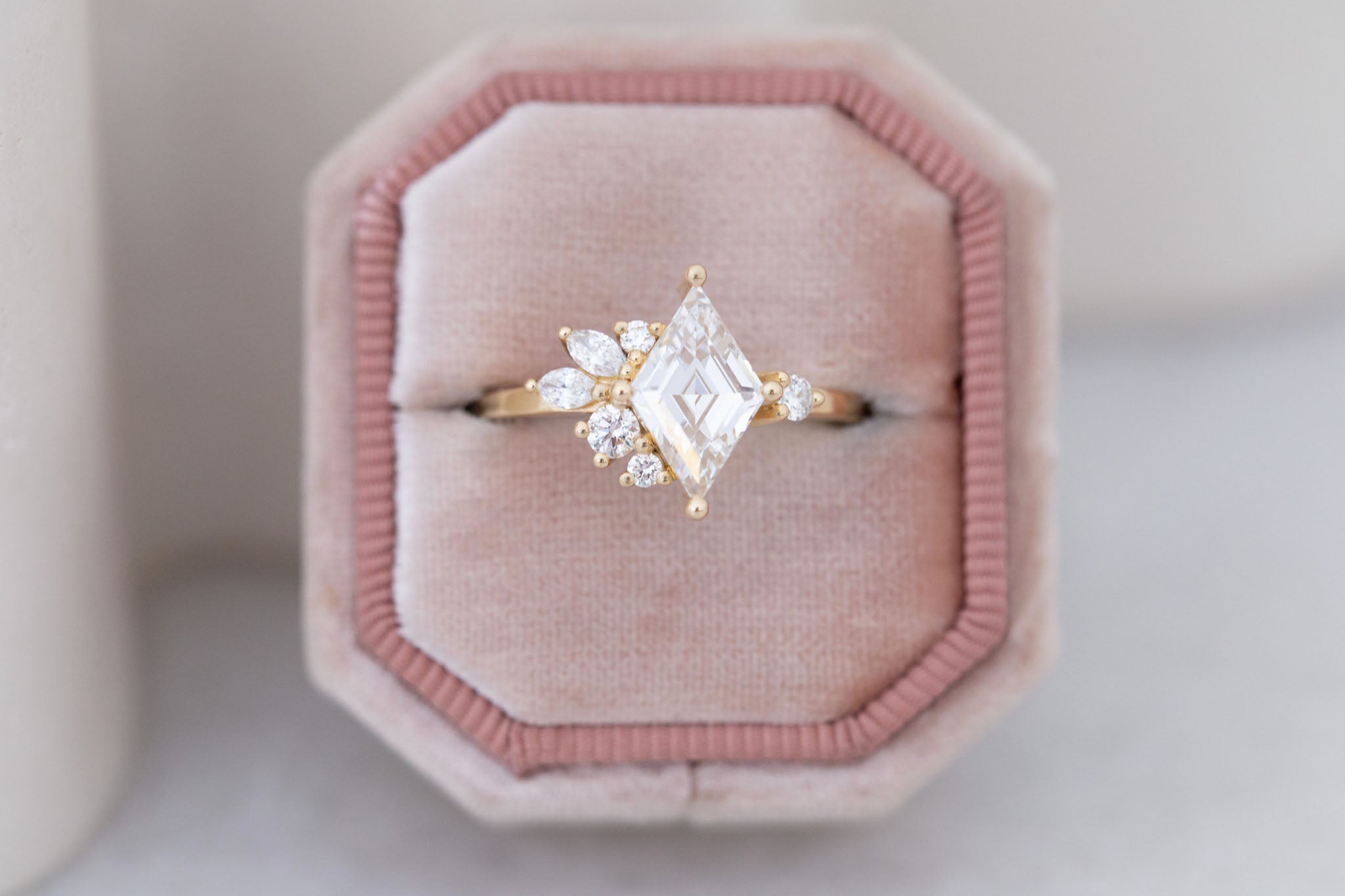 Alden Ring | Lab Diamond Rhombus + Diamond Cluster Engagement Ring 1.48 ct | 14k Recycled Gold | One of a Kind