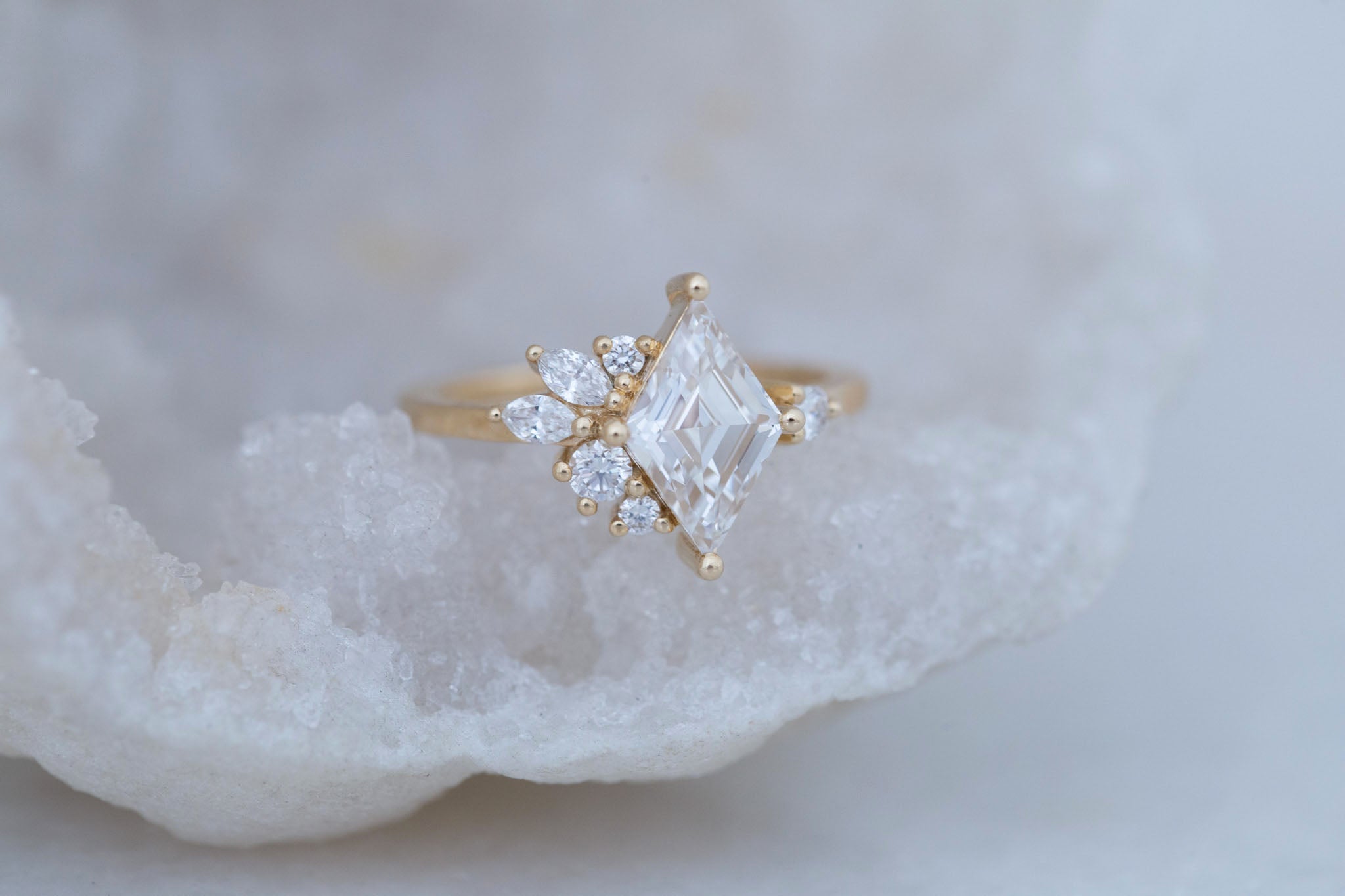 Alden Ring | Lab Diamond Rhombus + Diamond Cluster Engagement Ring 1.48 ct | 14k Recycled Gold | One of a Kind