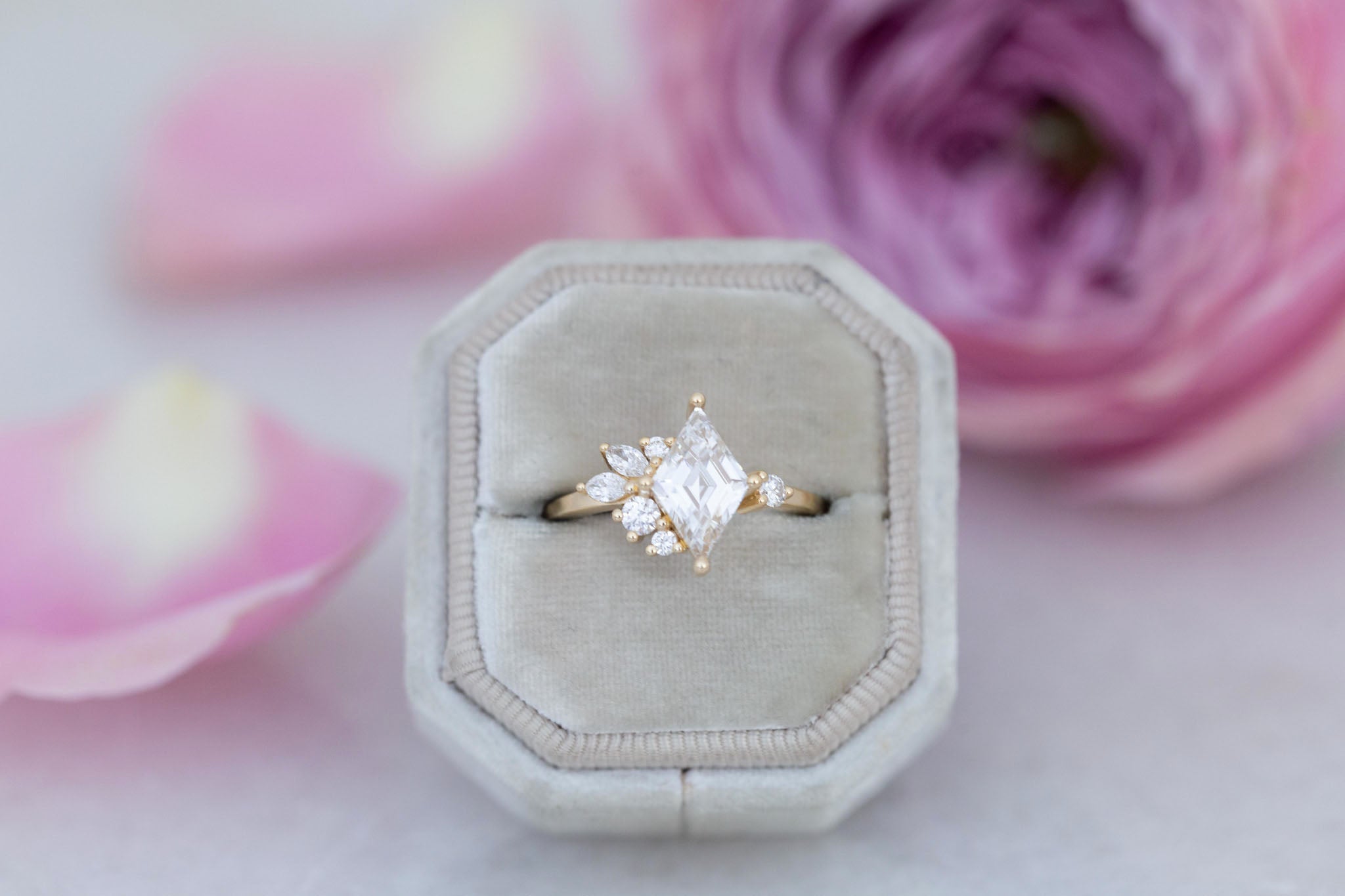 Alden Ring | Lab Diamond Rhombus + Diamond Cluster Engagement Ring 1.48 ct | 14k Recycled Gold | One of a Kind