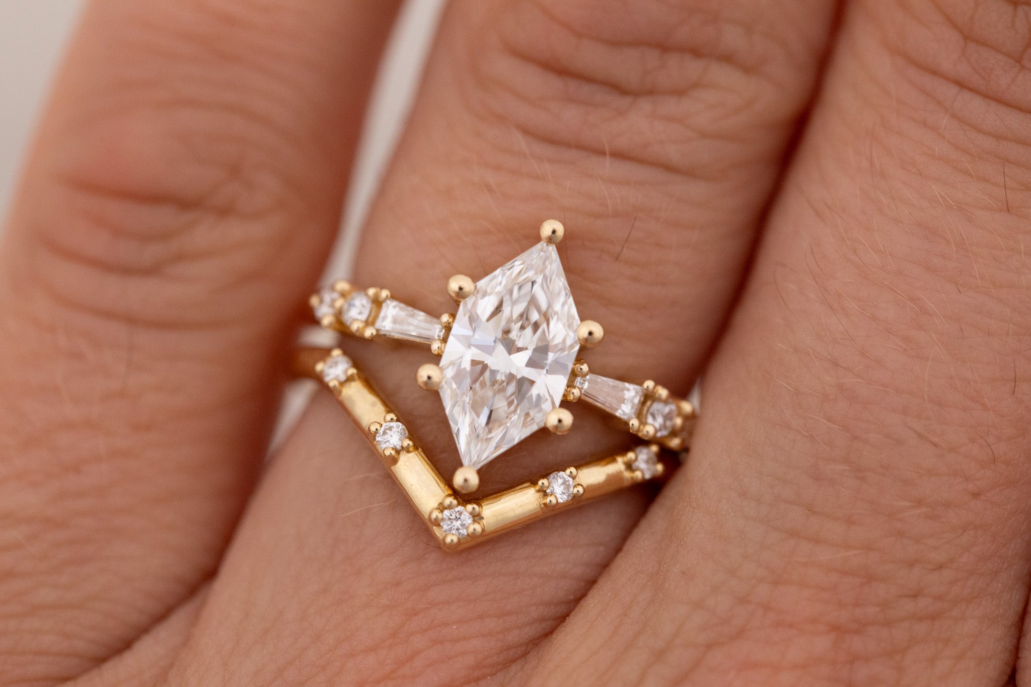 Liesel Ring | Lab Duchess Cut Diamond + Lab Diamond Baguette Accent Engagement Ring 1.48 ct | 14k Recycled Gold | One of a Kind
