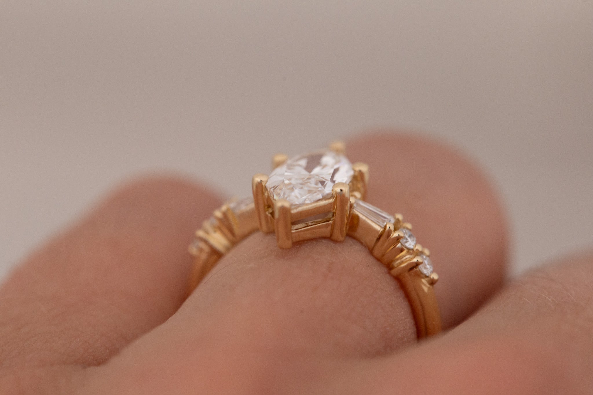 Liesel Ring | Lab Duchess Cut Diamond + Lab Diamond Baguette Accent Engagement Ring 1.48 ct | 14k Recycled Gold | One of a Kind