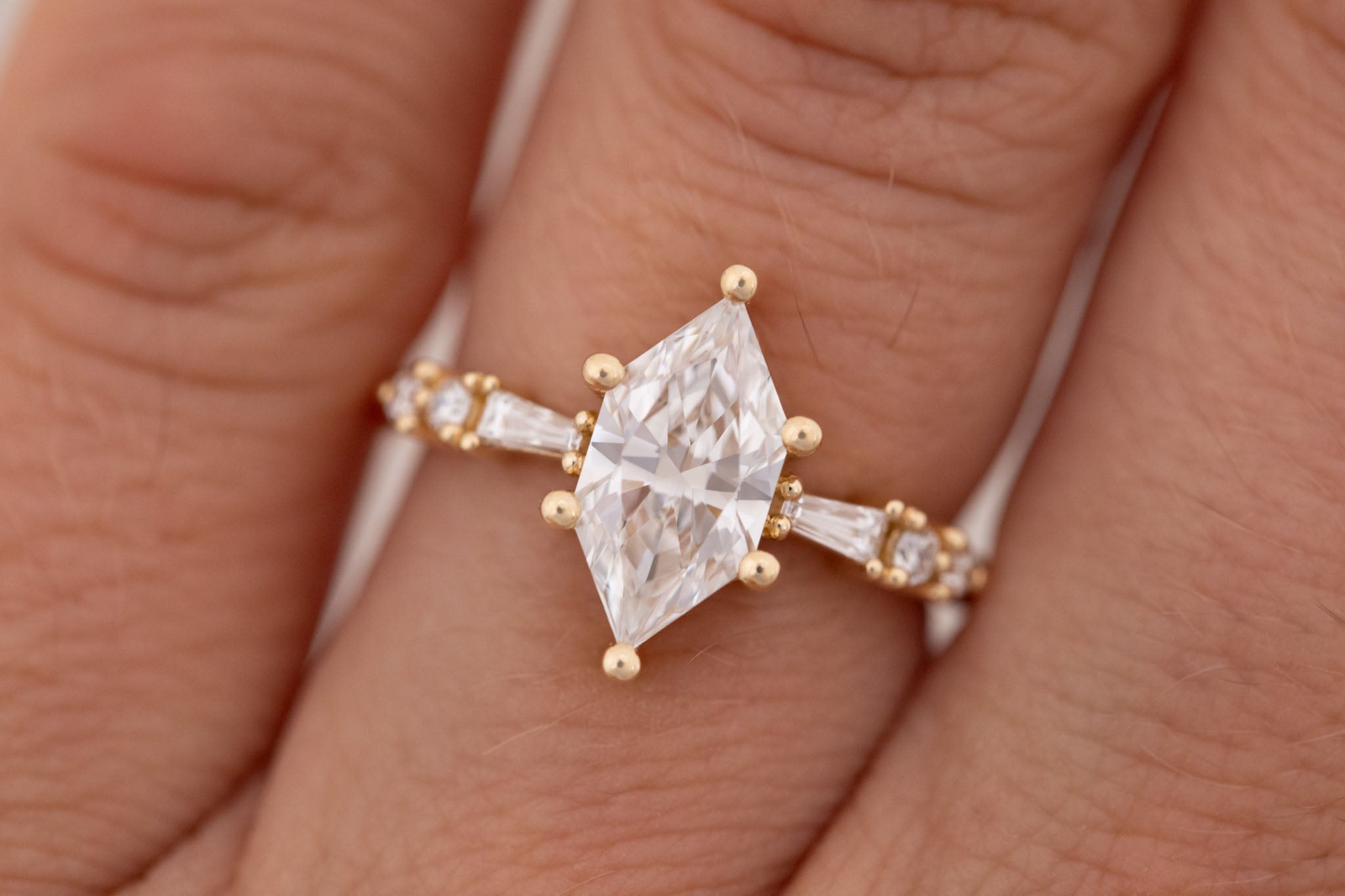 Liesel Ring | Lab Duchess Cut Diamond + Lab Diamond Baguette Accent Engagement Ring 1.48 ct | 14k Recycled Gold | One of a Kind