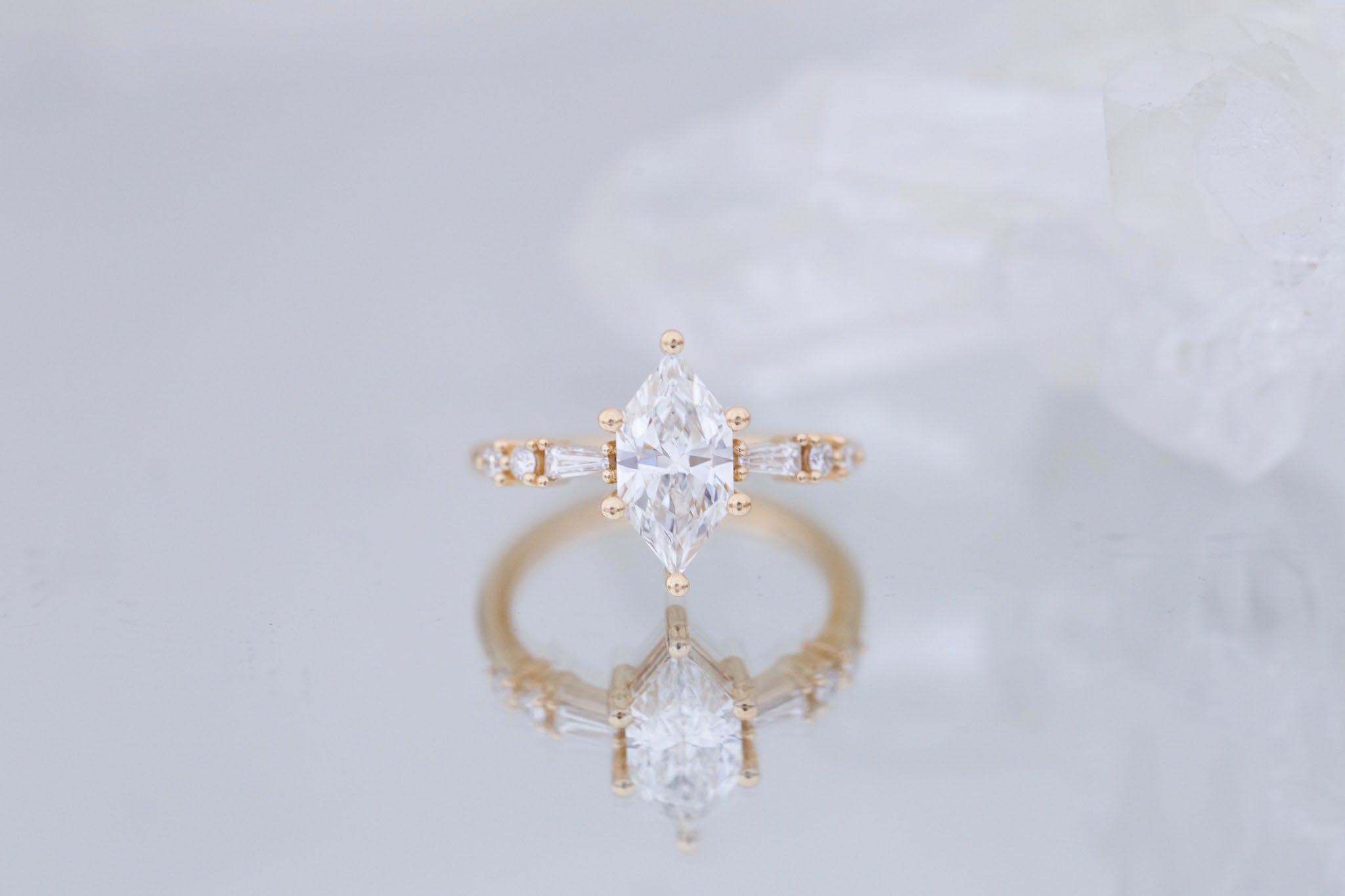 Liesel Ring | Lab Duchess Cut Diamond + Lab Diamond Baguette Accent Engagement Ring 1.48 ct | 14k Recycled Gold | One of a Kind