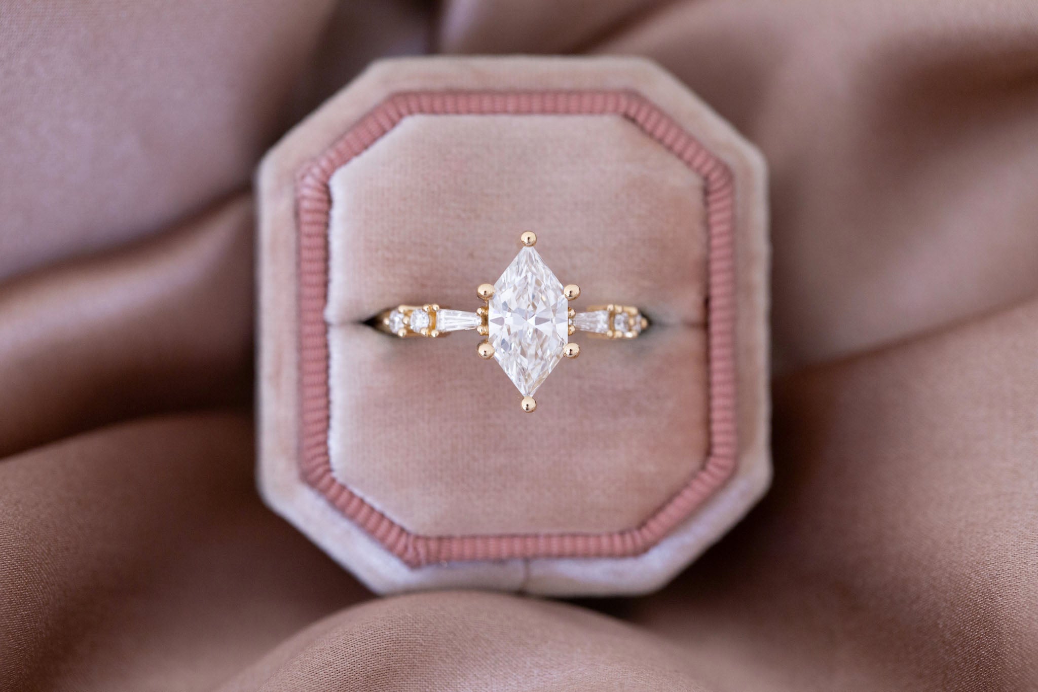 Liesel Ring | Lab Duchess Cut Diamond + Lab Diamond Baguette Accent Engagement Ring 1.48 ct | 14k Recycled Gold | One of a Kind