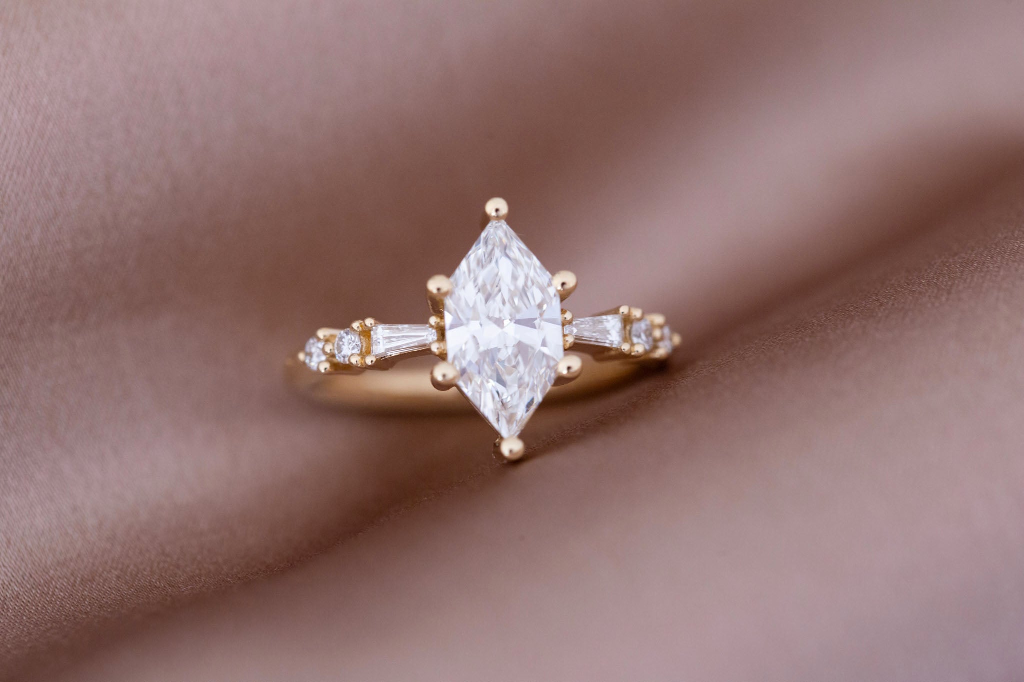 Liesel Ring | Lab Duchess Cut Diamond + Lab Diamond Baguette Accent Engagement Ring 1.48 ct | 14k Recycled Gold | One of a Kind