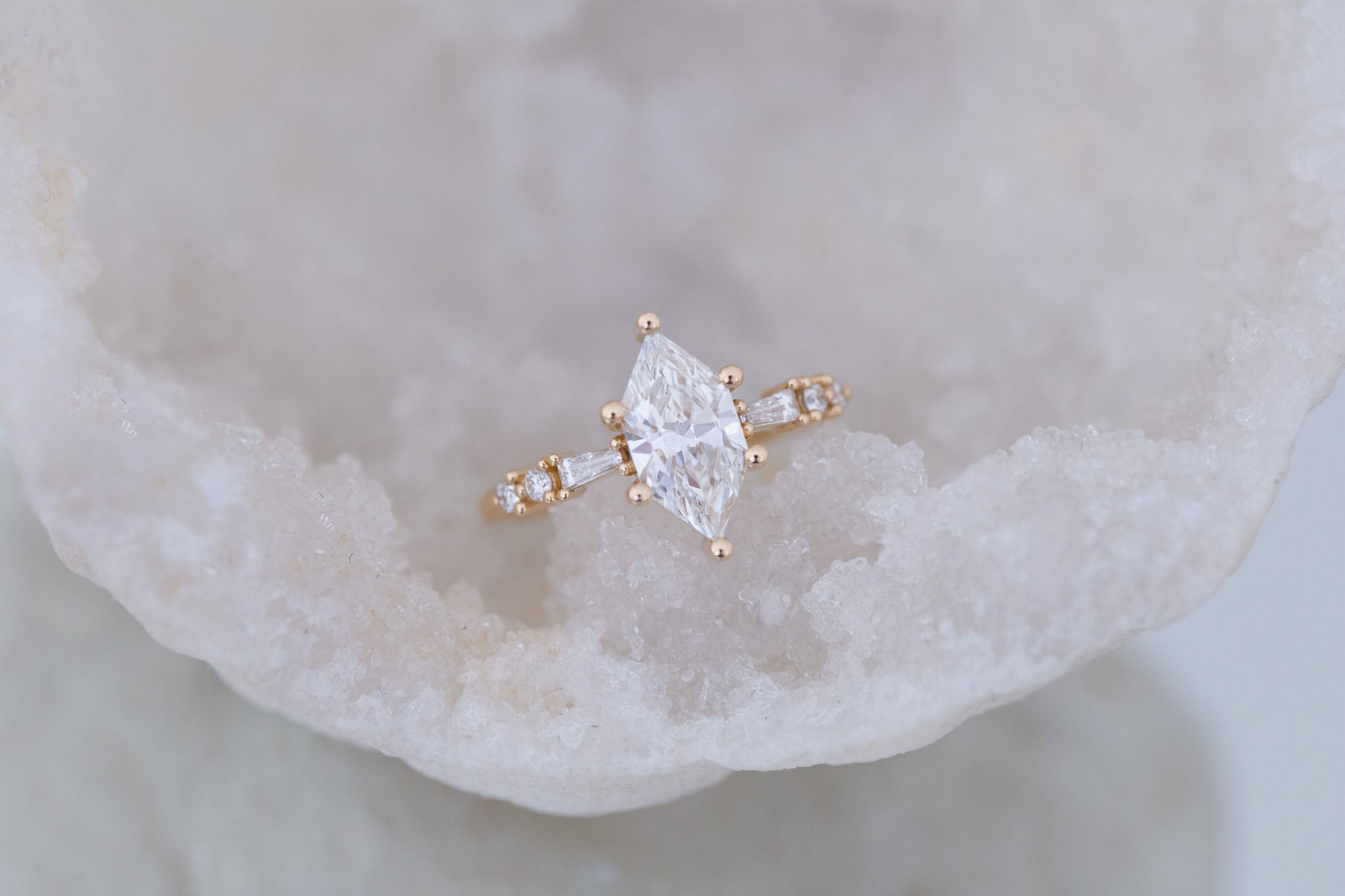 Liesel Ring | Lab Duchess Cut Diamond + Lab Diamond Baguette Accent Engagement Ring 1.48 ct | 14k Recycled Gold | One of a Kind