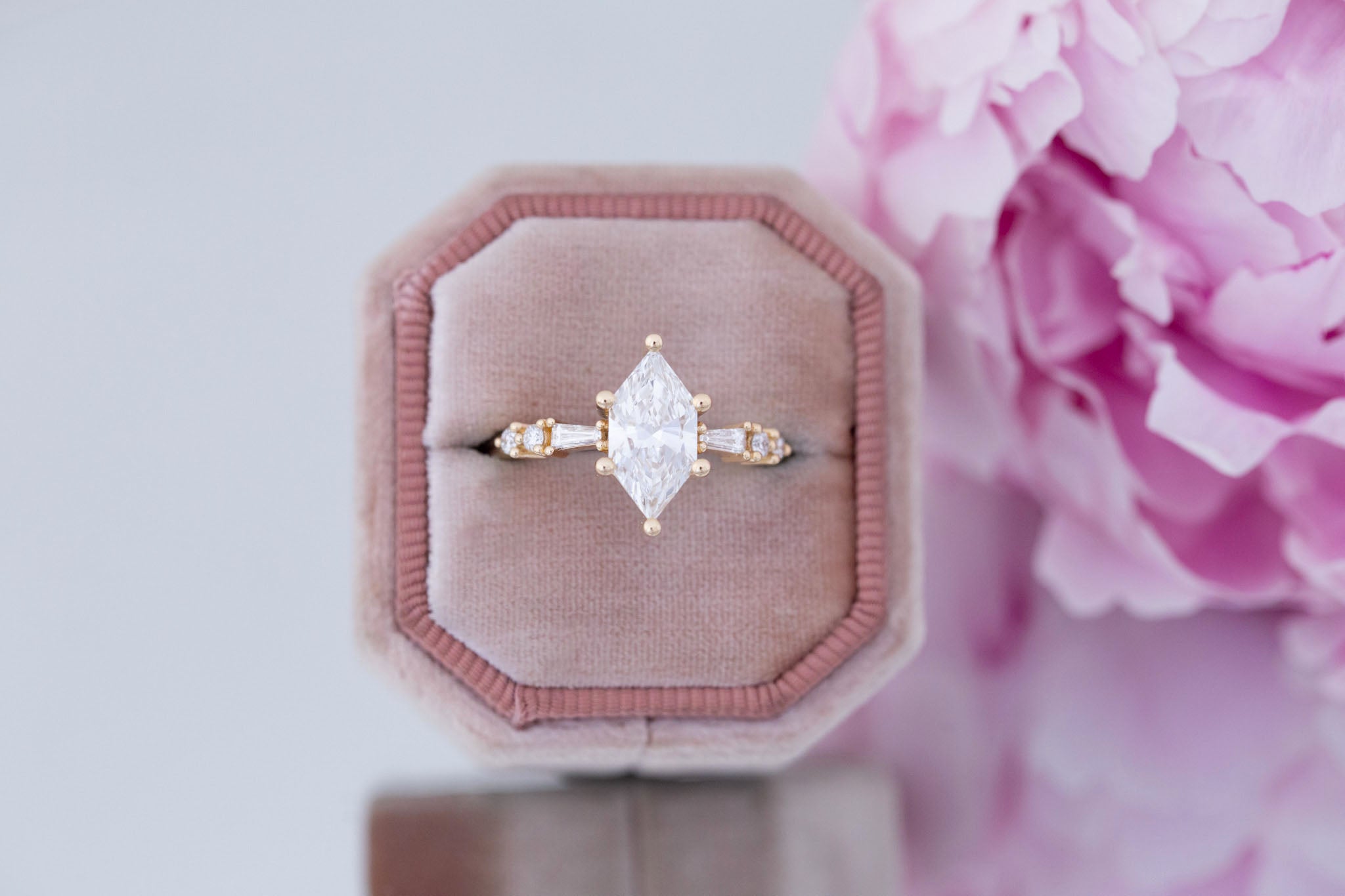 Liesel Ring | Lab Duchess Cut Diamond + Lab Diamond Baguette Accent Engagement Ring 1.48 ct | 14k Recycled Gold | One of a Kind