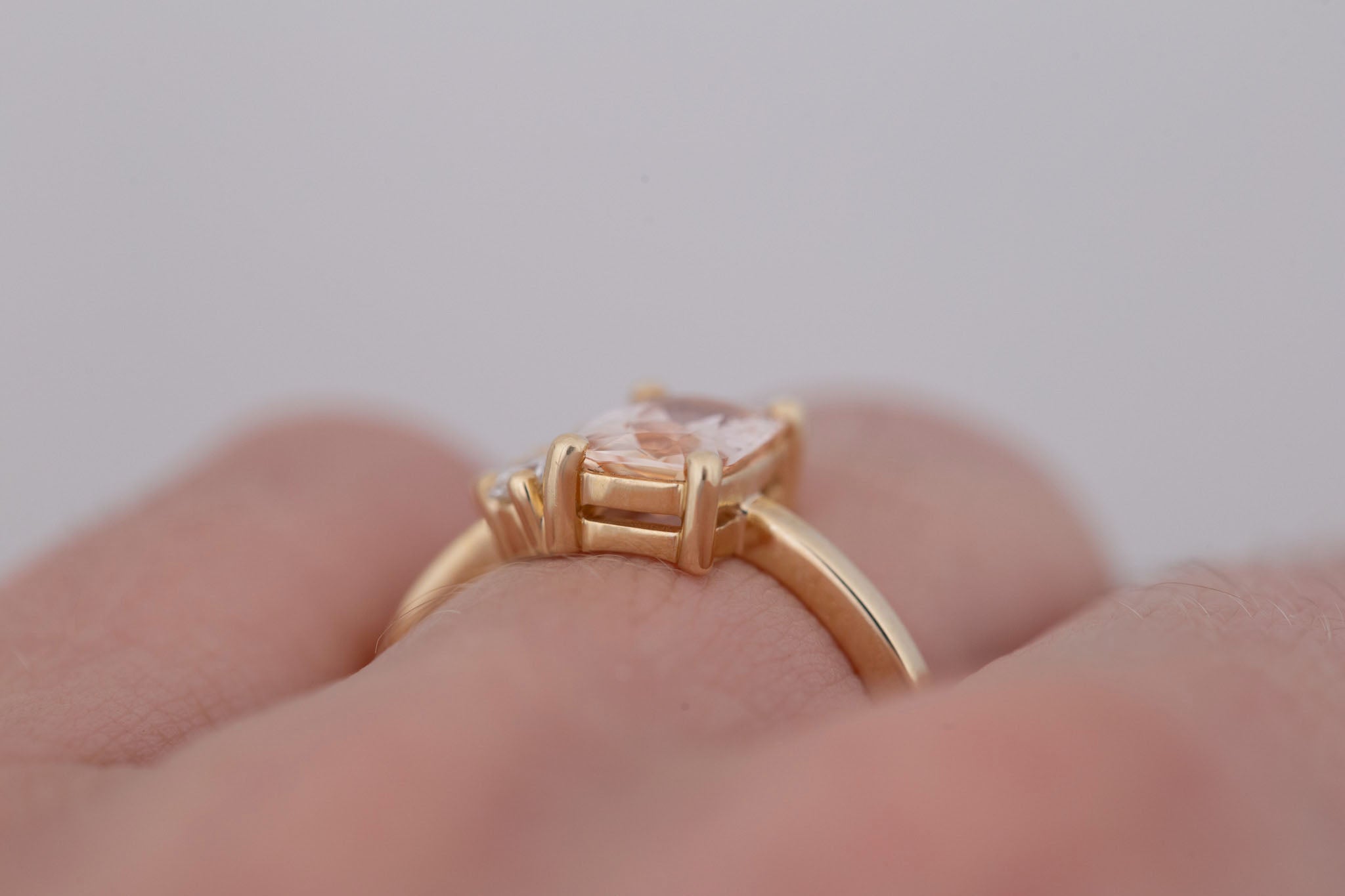 Emory Ring | Peach Sapphire + Baguette and Round Diamond Cluster Engagement Ring 1.48 ct | 14k Recycled Gold | One of a Kind