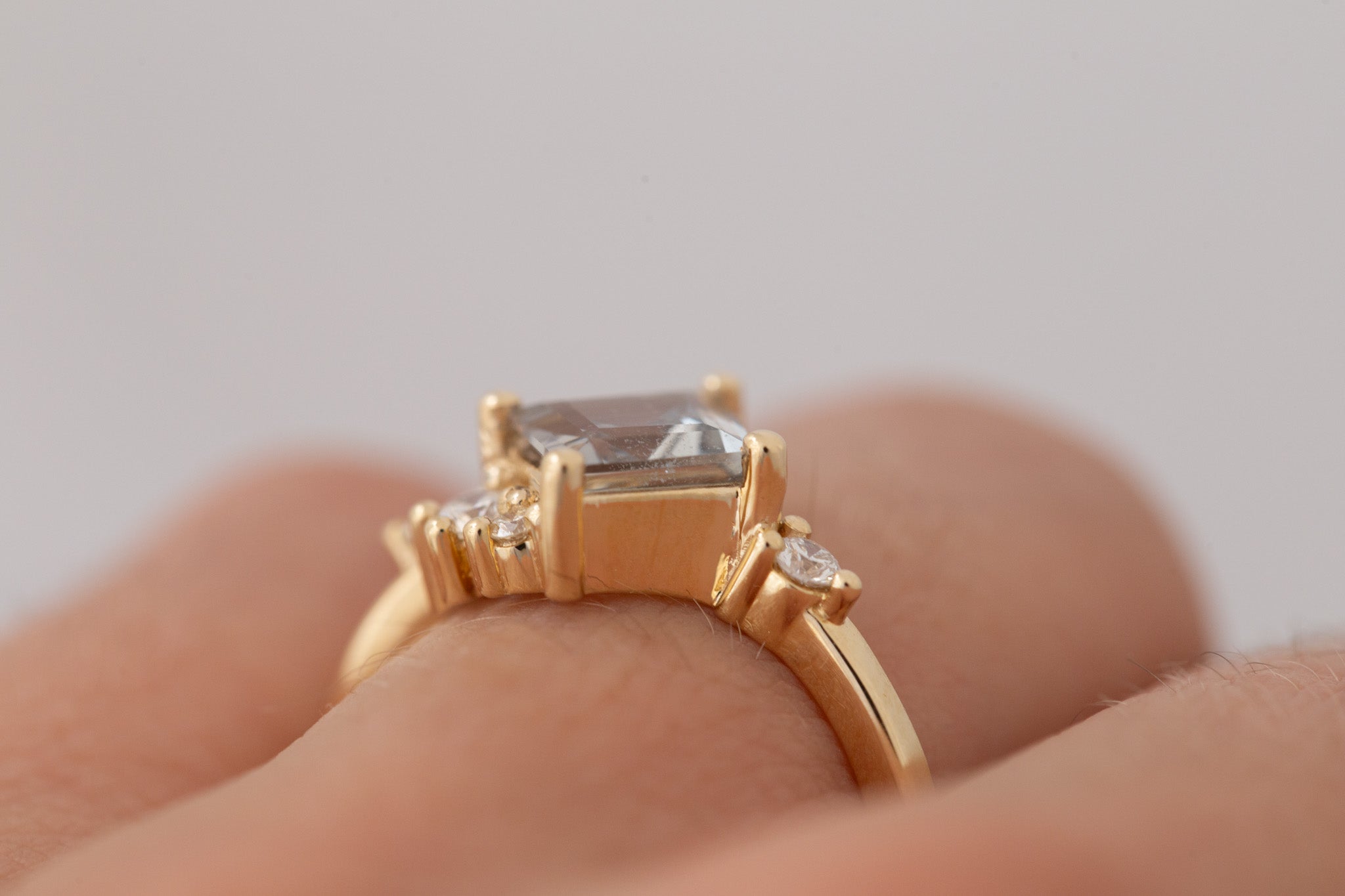 Alden Ring | Gray Sapphire Rhombus + Diamond Cluster Engagement Ring 1.52 ct | 14k Recycled Gold | One of a Kind