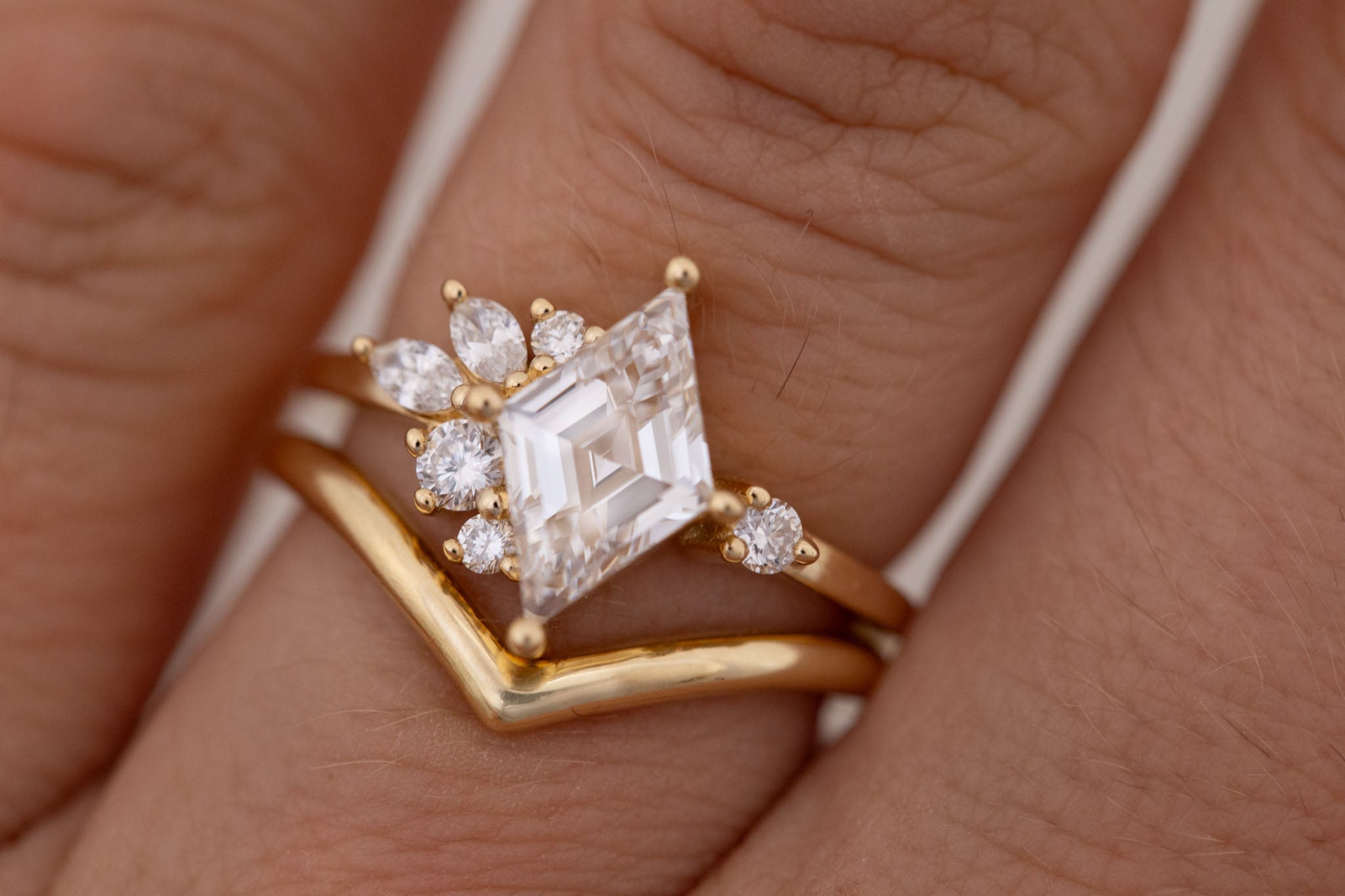 Alden Ring | Lab Diamond Rhombus + Diamond Cluster Engagement Ring 1.52 ct | 14k Recycled Gold | One of a Kind