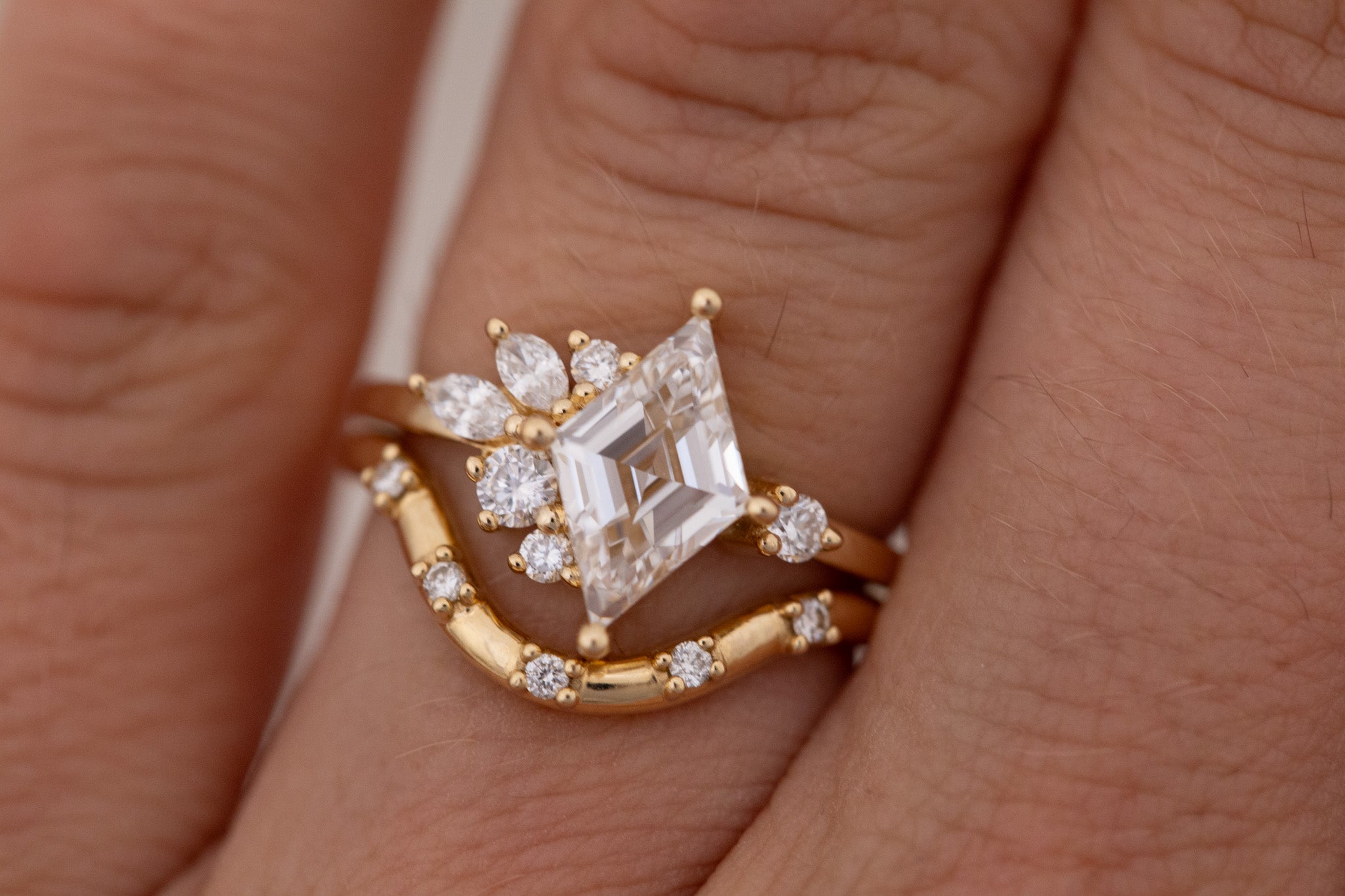 Alden Ring | Lab Diamond Rhombus + Diamond Cluster Engagement Ring 1.52 ct | 14k Recycled Gold | One of a Kind